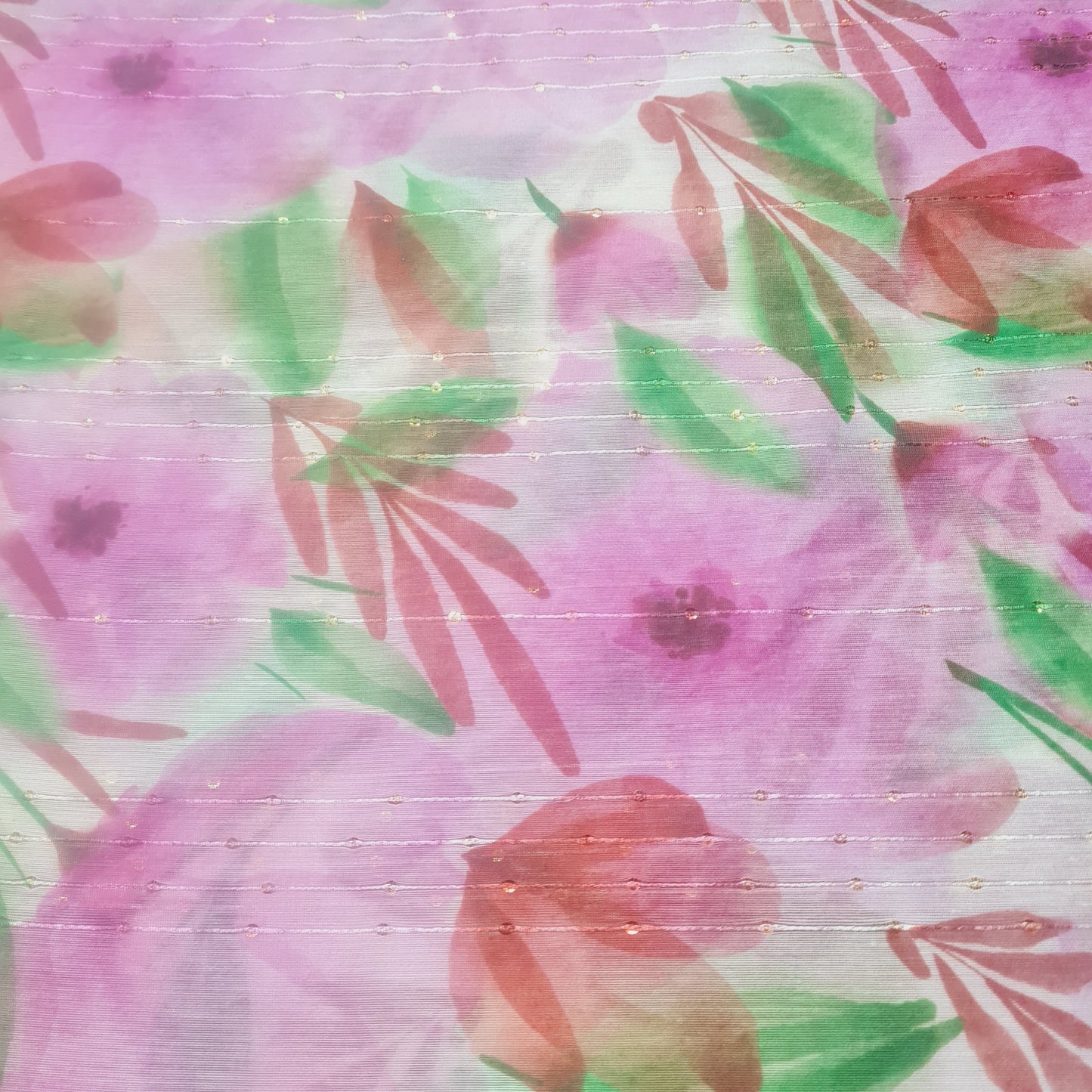White & Purple Floral Sequence Chanderi Fabric - TradeUNO