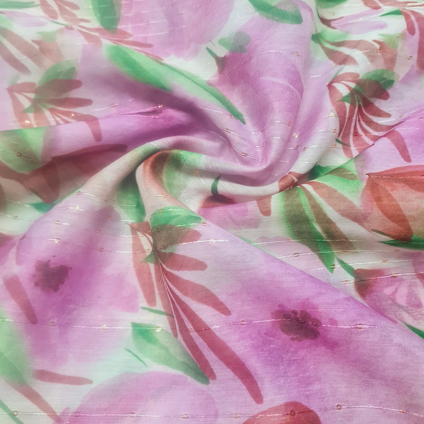 White & Purple Floral Sequence Chanderi Fabric - TradeUNO