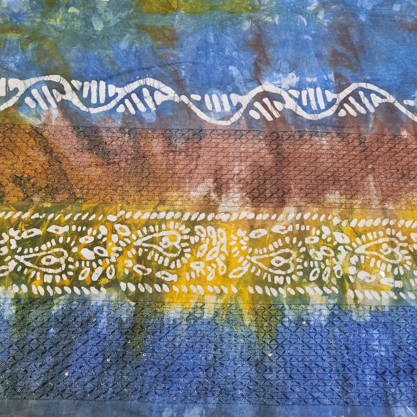 Blue Batik Print Sequence Embroidery Cotton Fabric - TradeUNO