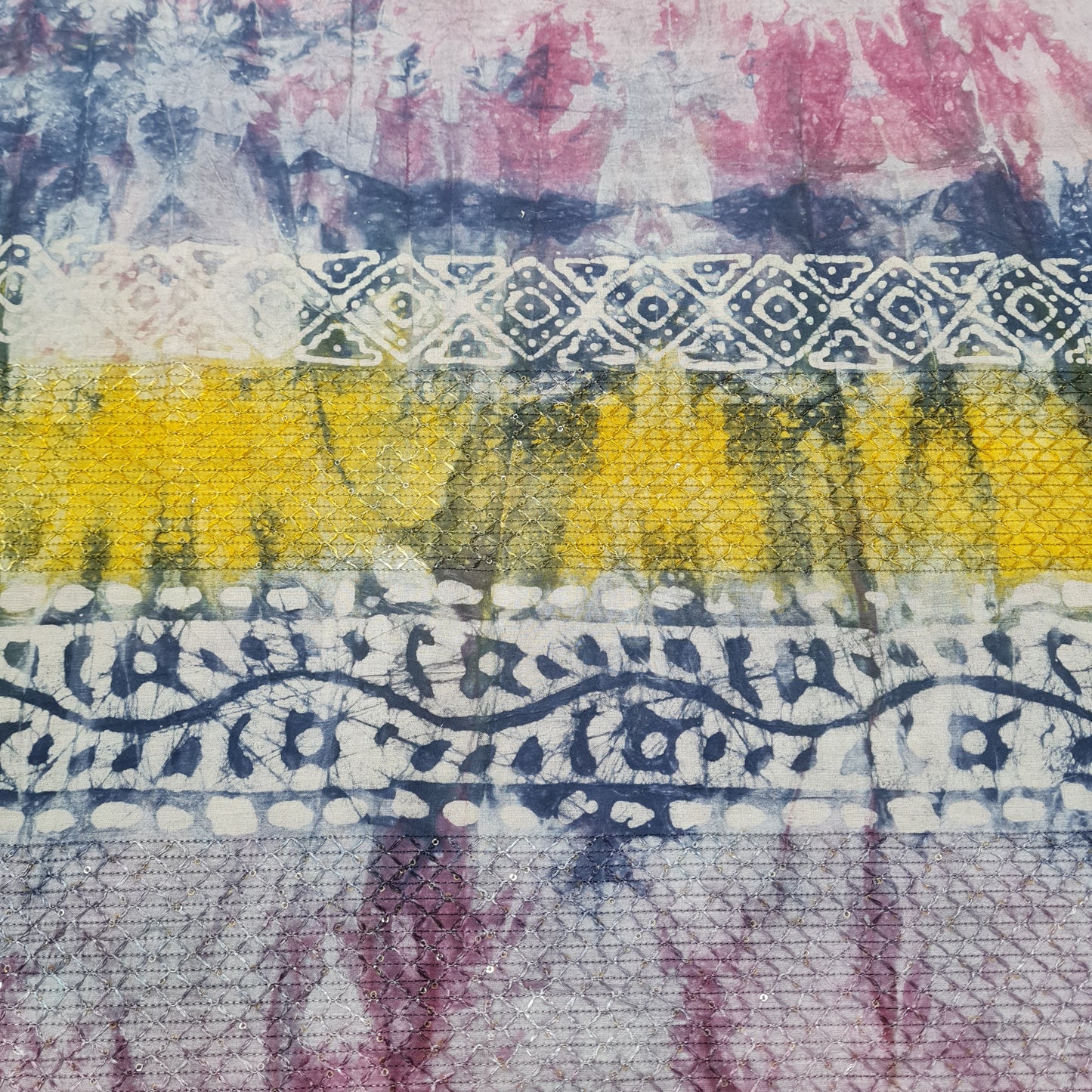 Pink Batik Print Sequence Embroidery Cotton Fabric - TradeUNO