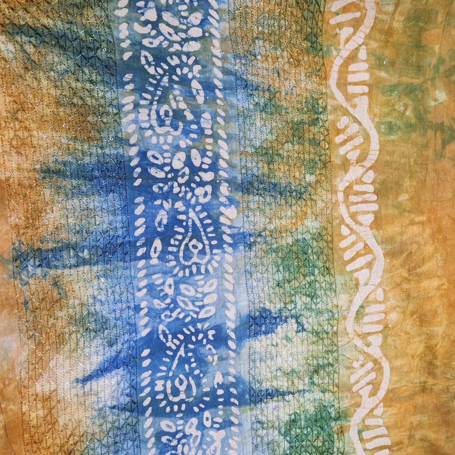 Orange Batik Print Sequence Embroidery Cotton Fabric - TradeUNO
