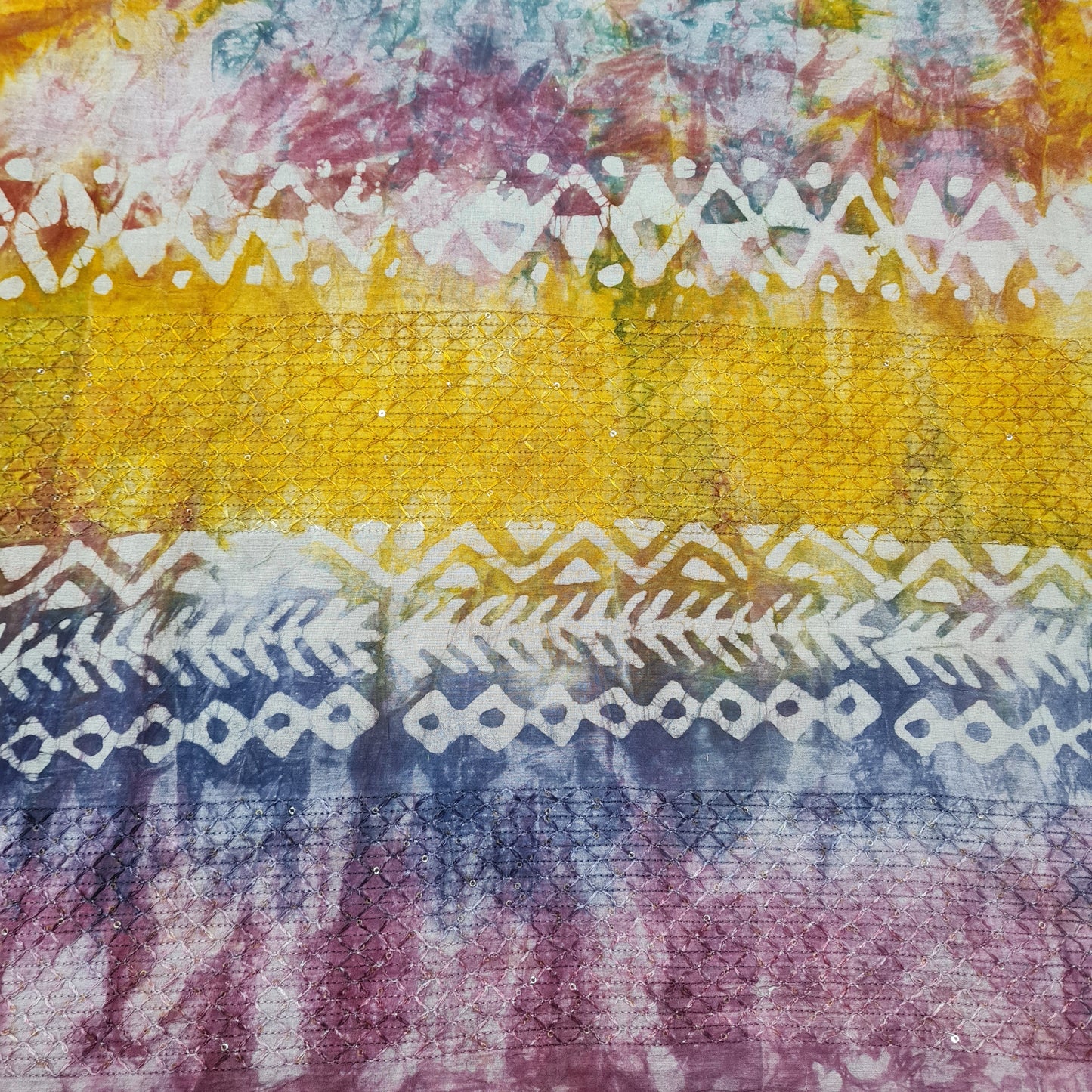 Pink Batik Print Sequence Embroidery Cotton Fabric - TradeUNO