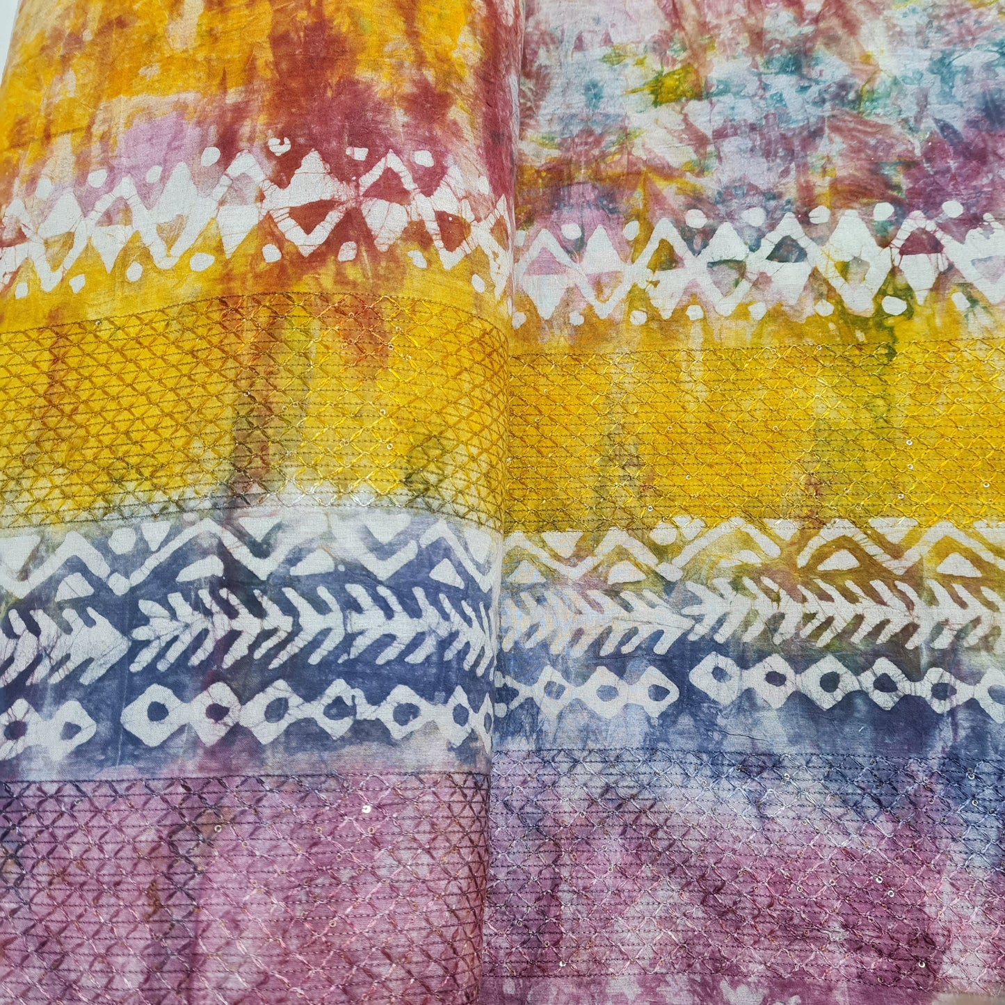 Pink Batik Print Sequence Embroidery Cotton Fabric - TradeUNO