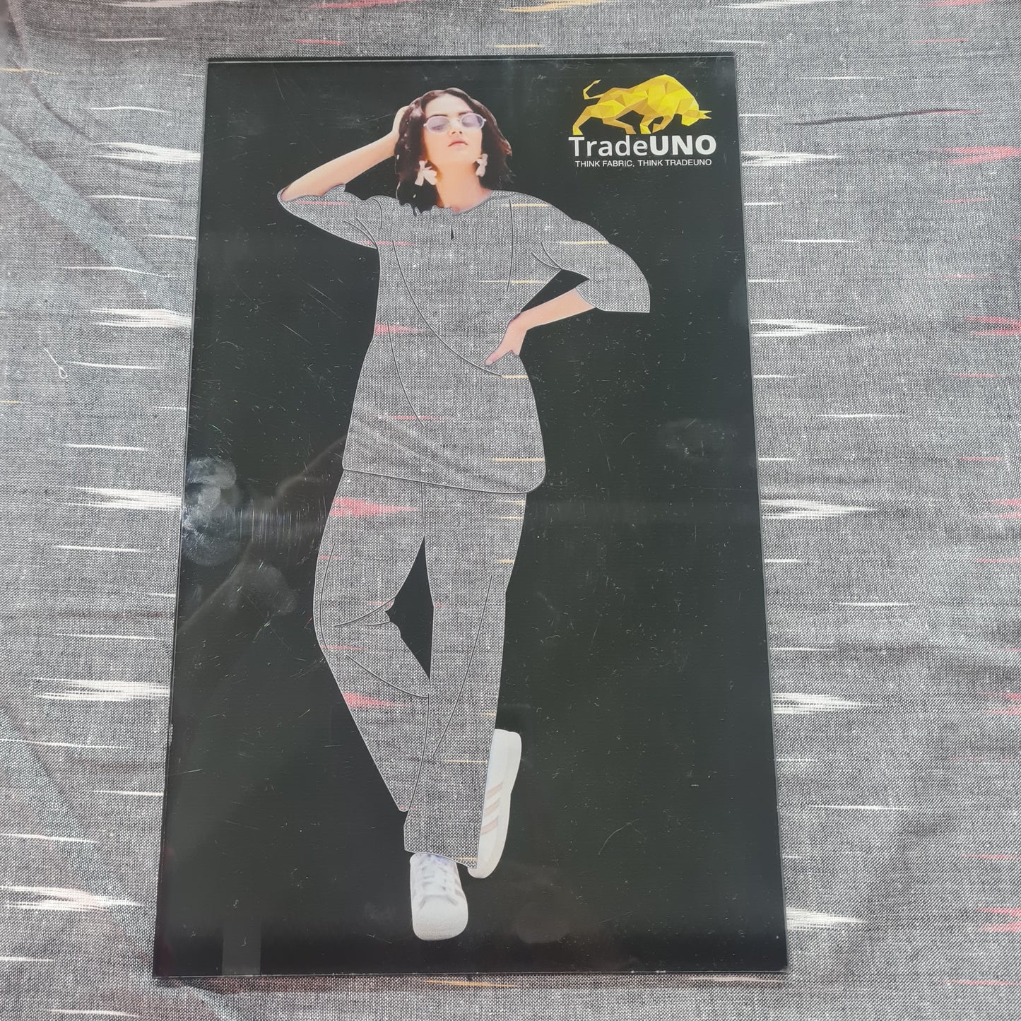 Grey With Multicolor Ikkat Cotton Fabric - TradeUNO