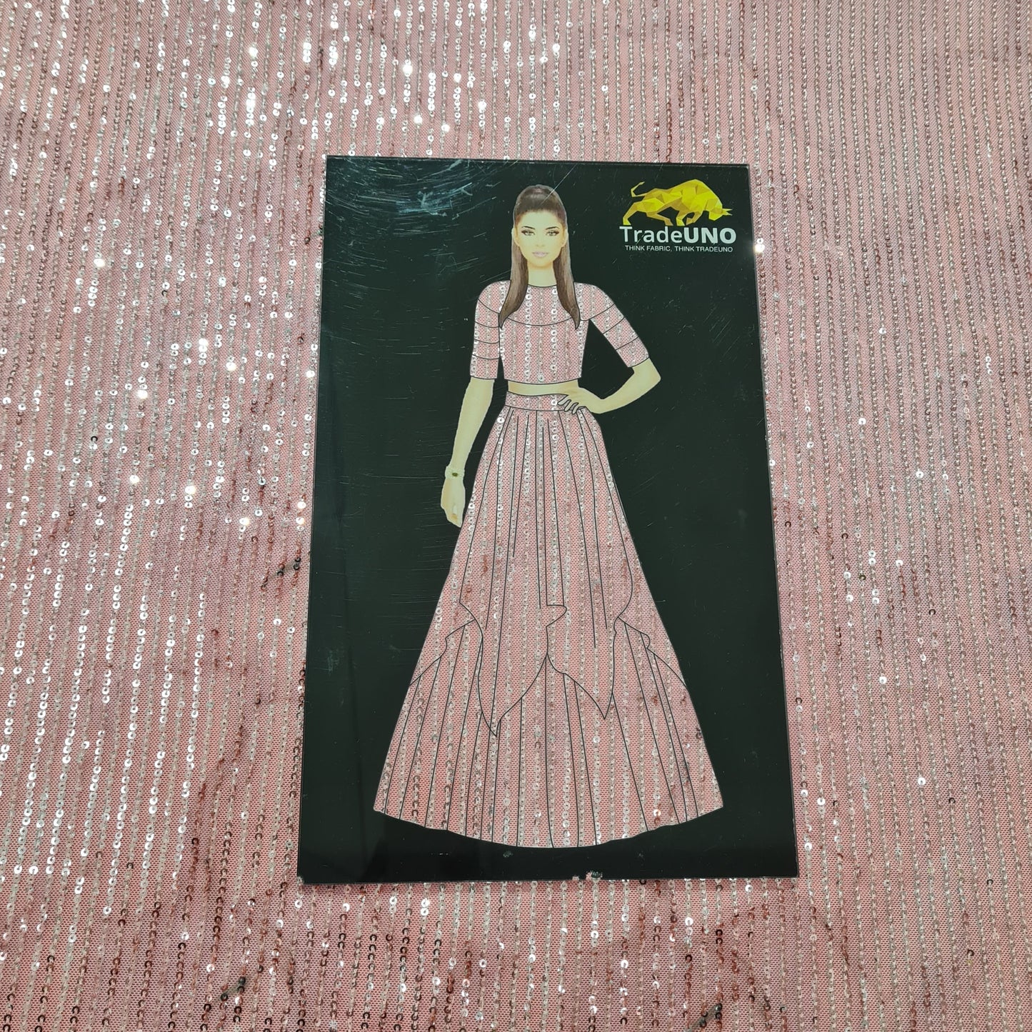 Peach Sequence Embroidery Net Lycra Fabric - TradeUNO