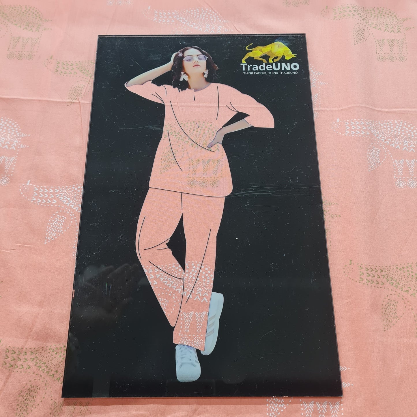 Peach Digital with Foil Print Cotton Fabric - TradeUNO