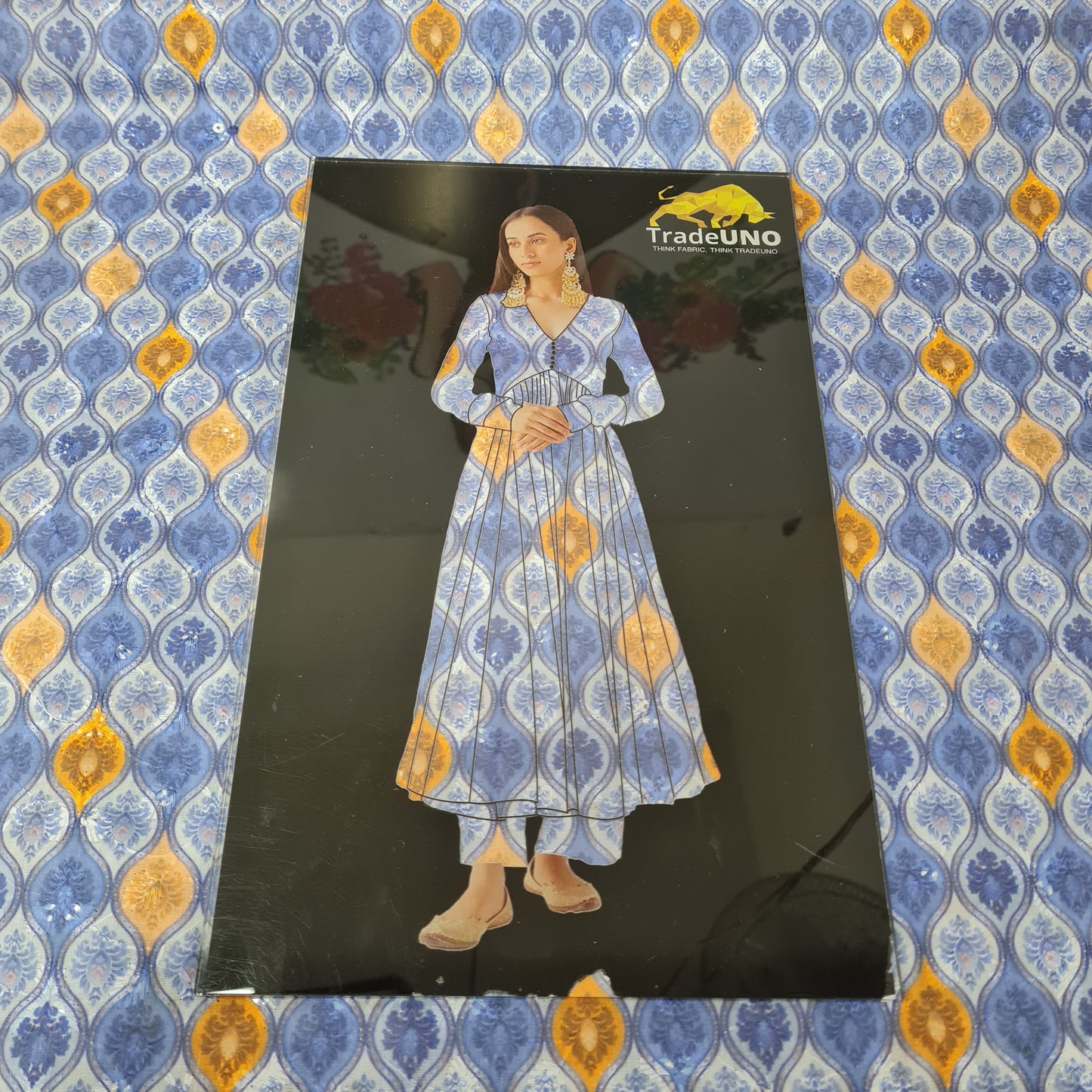 Blue Traditional Print Cotton Embroidery Fabric - TradeUNO