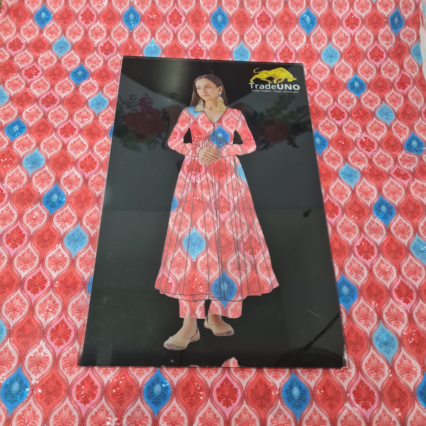 Pink Traditional Print Embroidery Cotton Fabric - TradeUNO