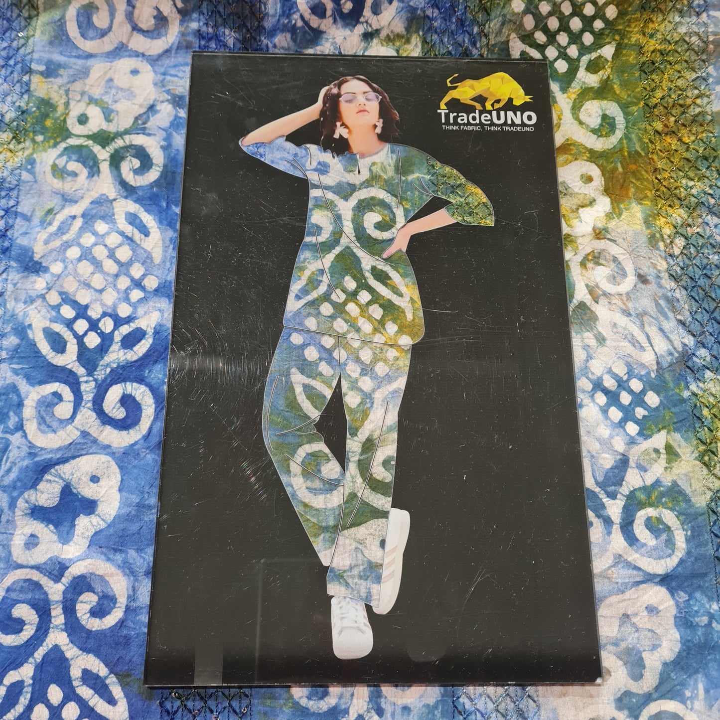 Blue Batik Print Sequence Embroidery Cotton Fabric - TradeUNO