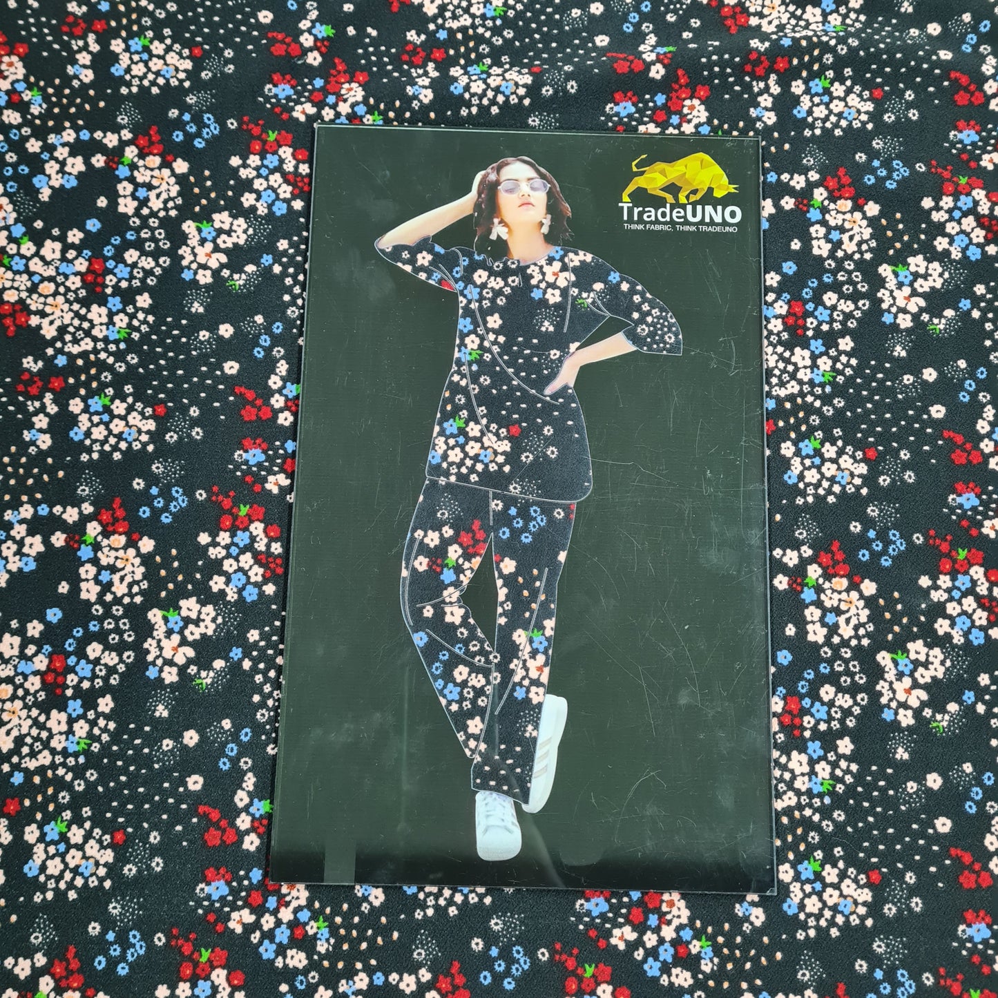 Black with Multicolor Floral Crepe Lycra Fabric - TradeUNO