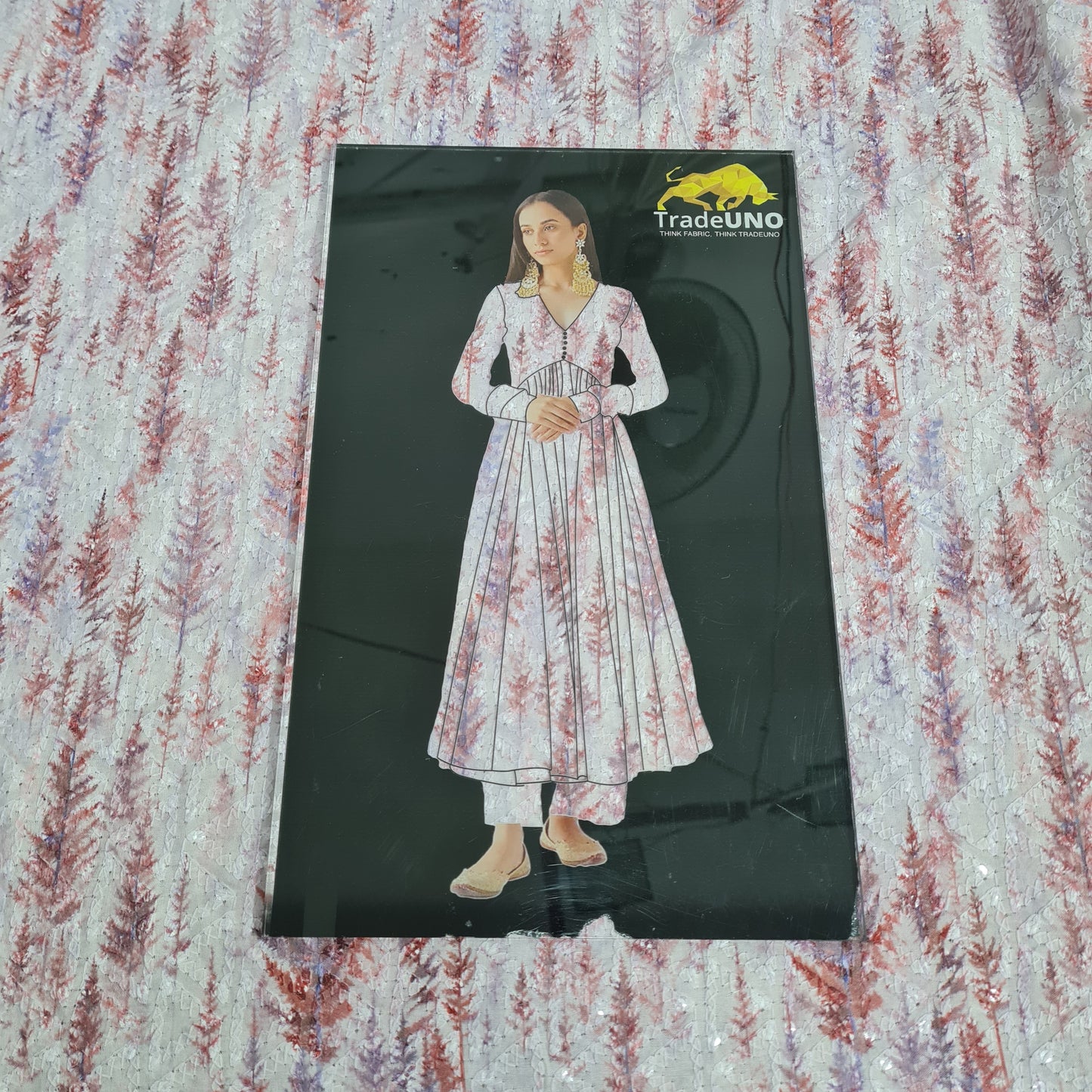 Lavender Floral Print Sequins Embroidery Blended Cotton Fabric