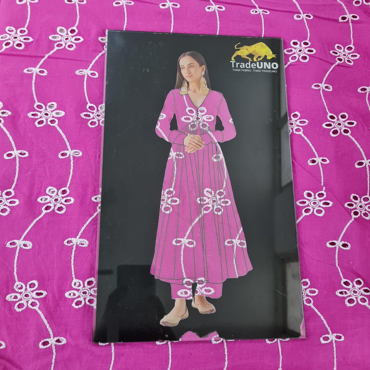 Purple White Embroidery Cotton Schiffli Fabric - TradeUNO