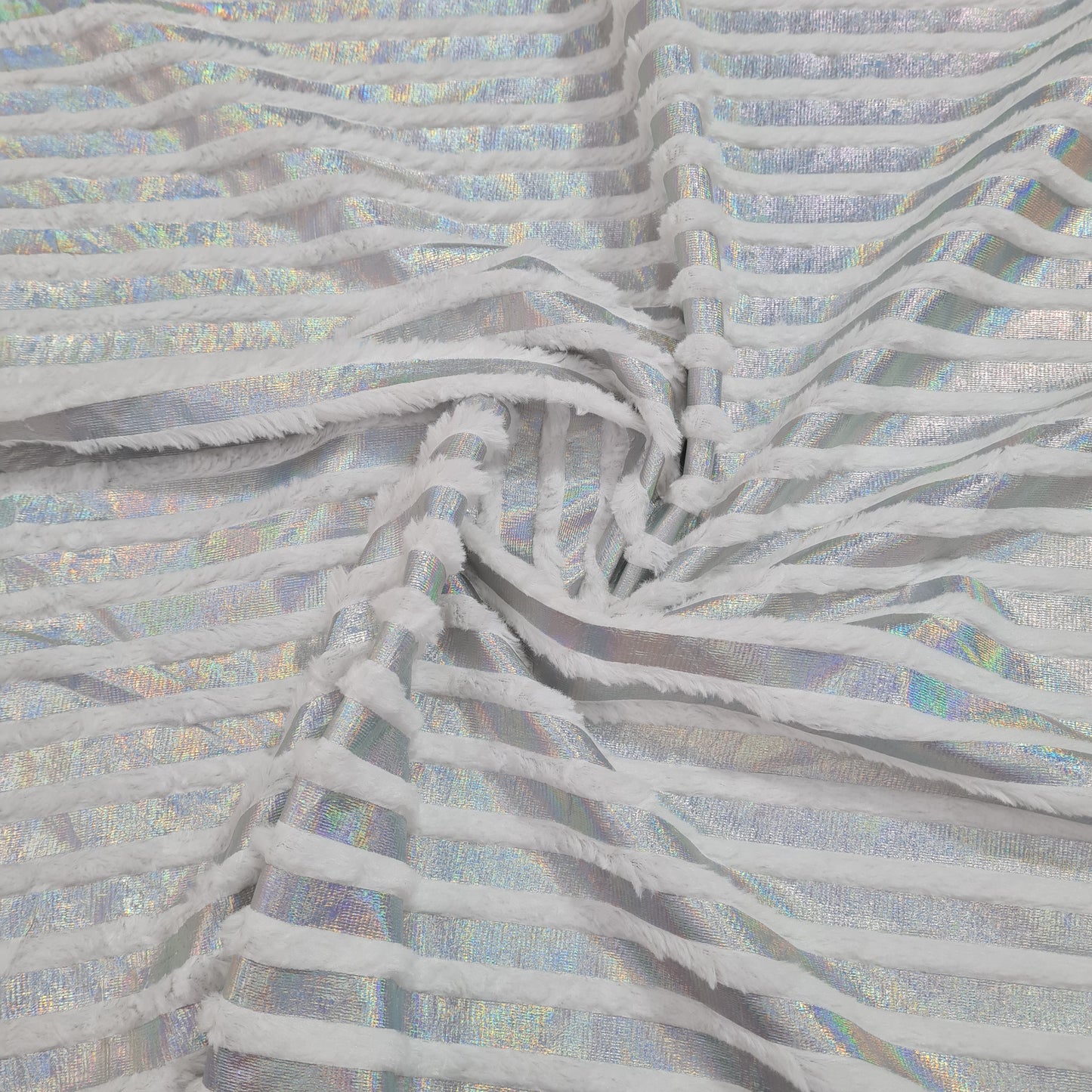 White & Silver Stripe Fur Rexine Fabric - TradeUNO