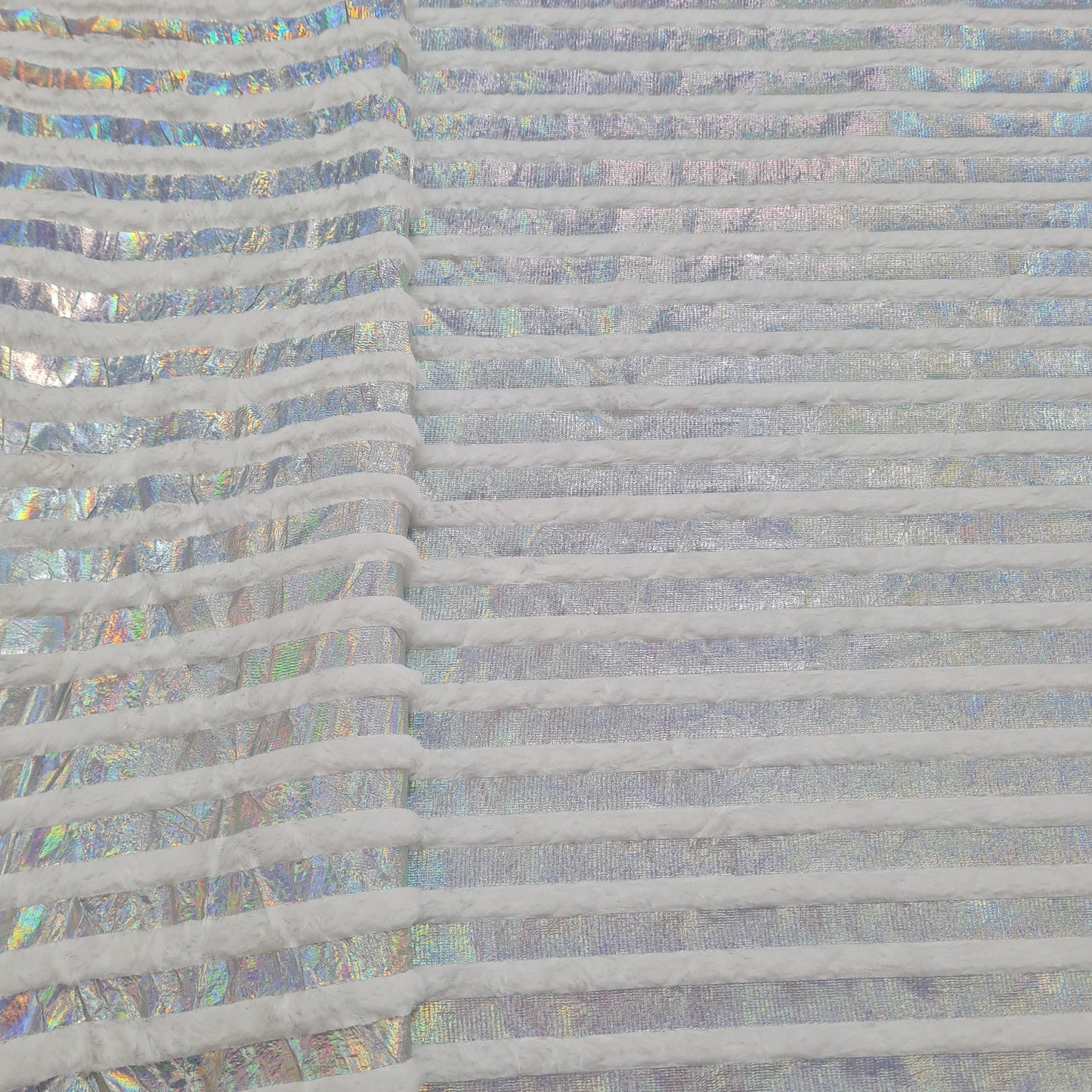 White & Silver Stripe Fur Rexine Fabric - TradeUNO