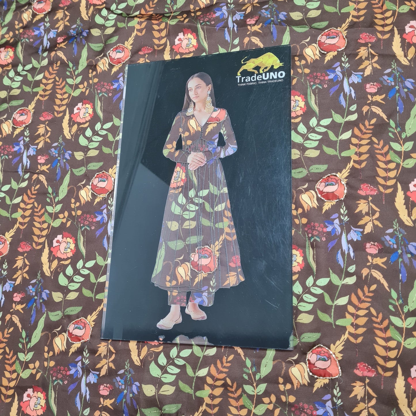Mehandi Green Floral Hand Embroidery Modal Satin Fabric - TradeUNO