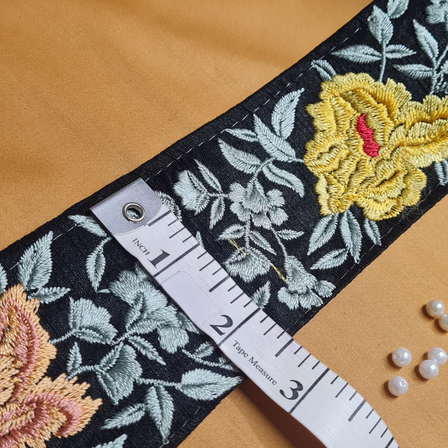 Premium Black Yellow Floral Thread Silk Lace