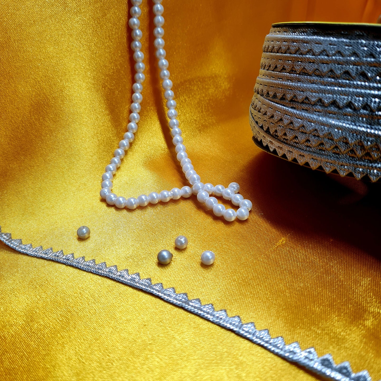 Classic Silver Gold Chevron Piping Lace