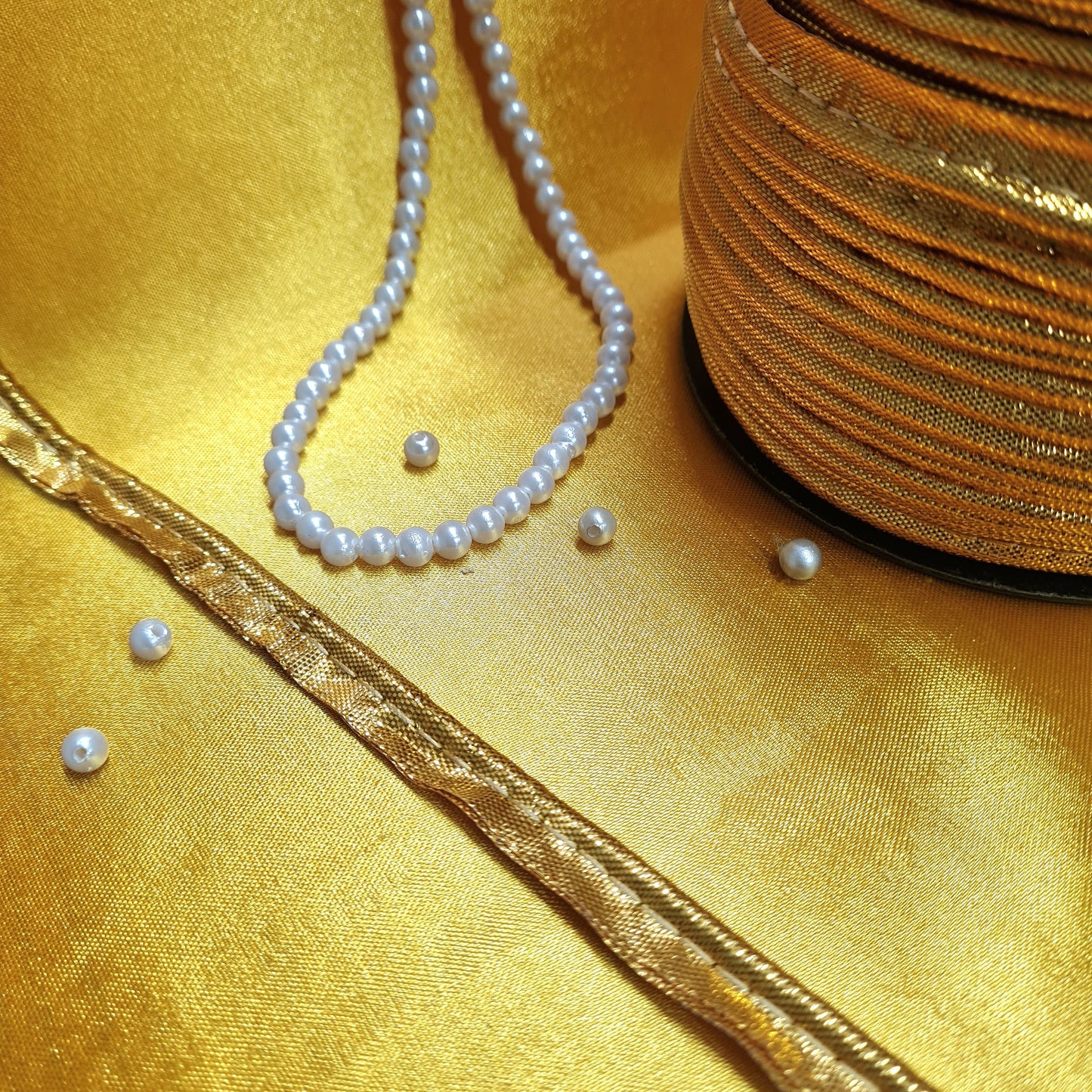 Classic Bright Gold Piping Satin Lace
