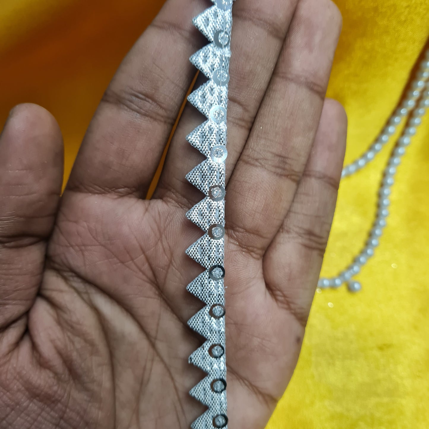 Classic Silver Chevron Piping Sequins Lace