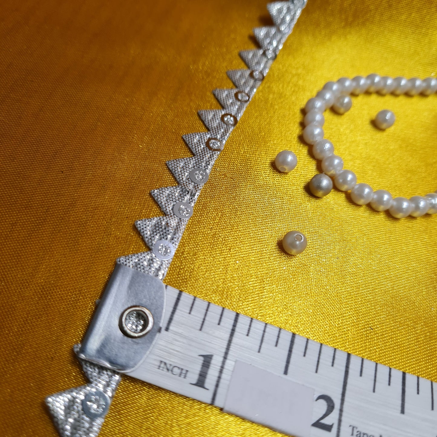 Classic Silver Chevron Piping Sequins Lace
