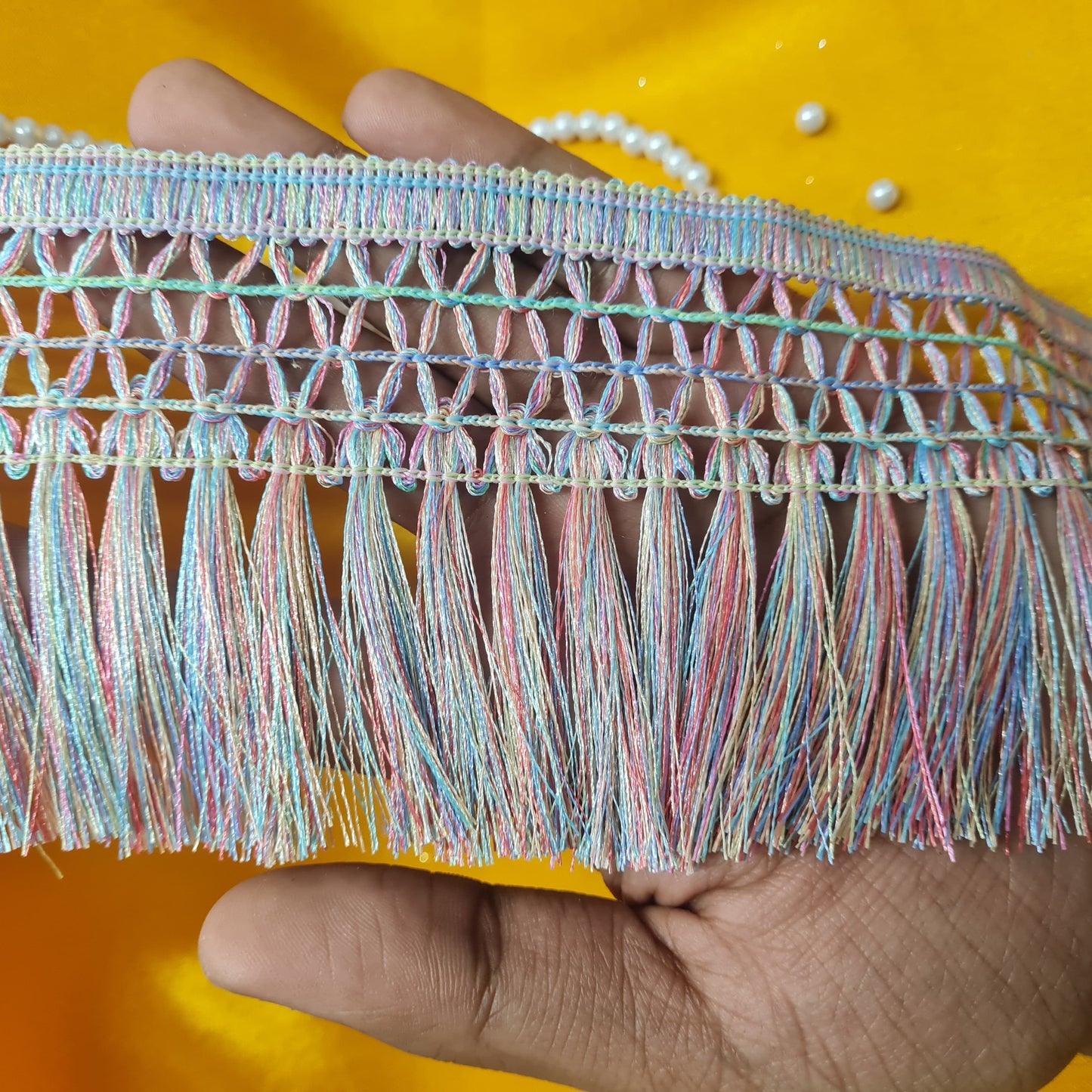 Classic Multicolor Blue Thread Kiran Lace