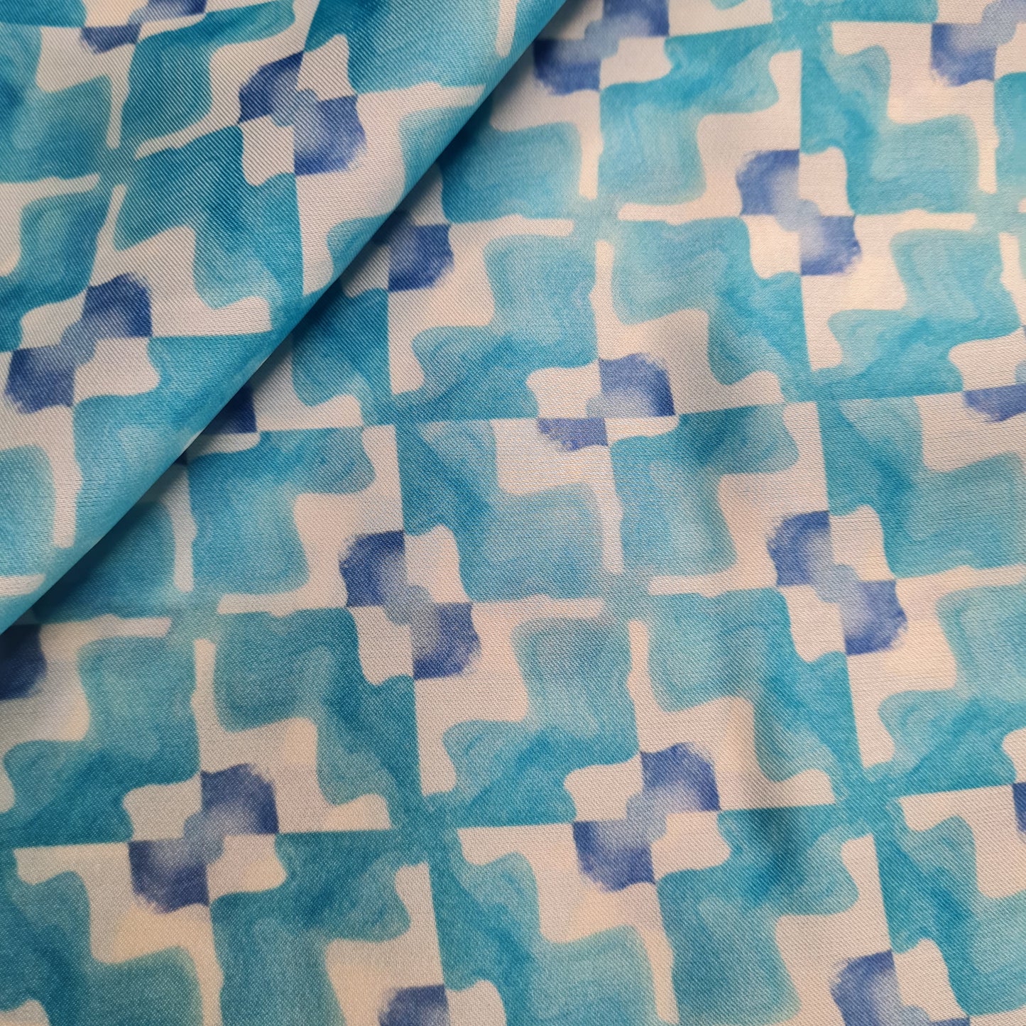 Exclusive Satin Georgette Light Blue Check Print Fabric
