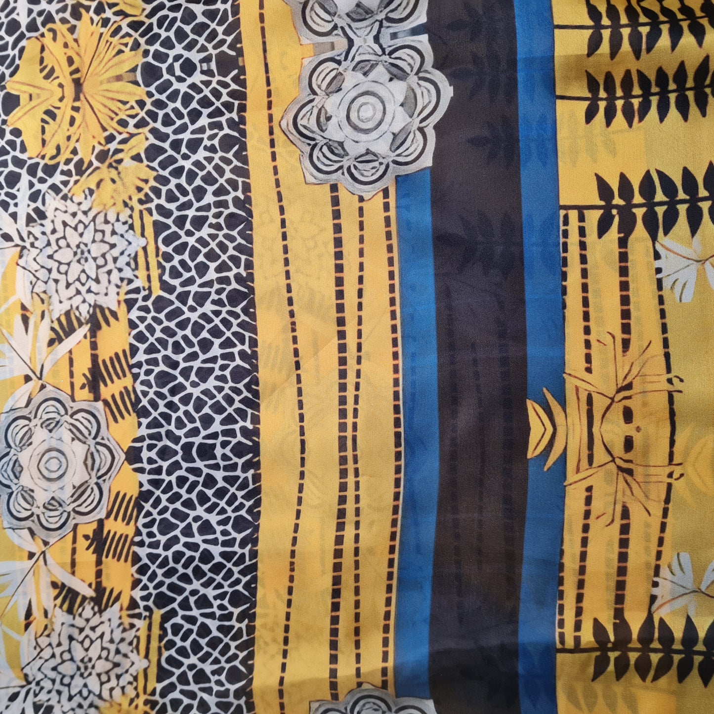 Exclusive Satin Georgette Yellow Black Sequins Floral Print Fabric
