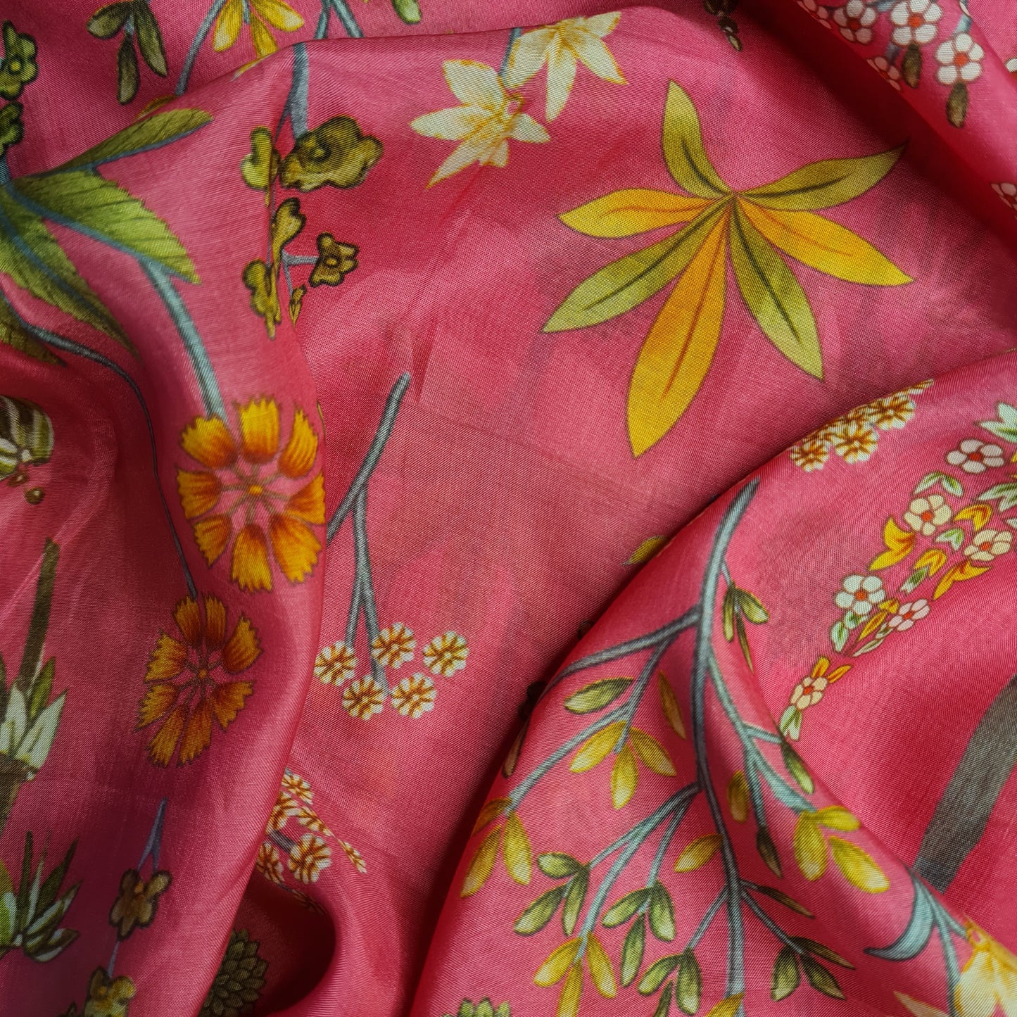 Premium Dark Pink Quirky Print Cotton Silk Fabric