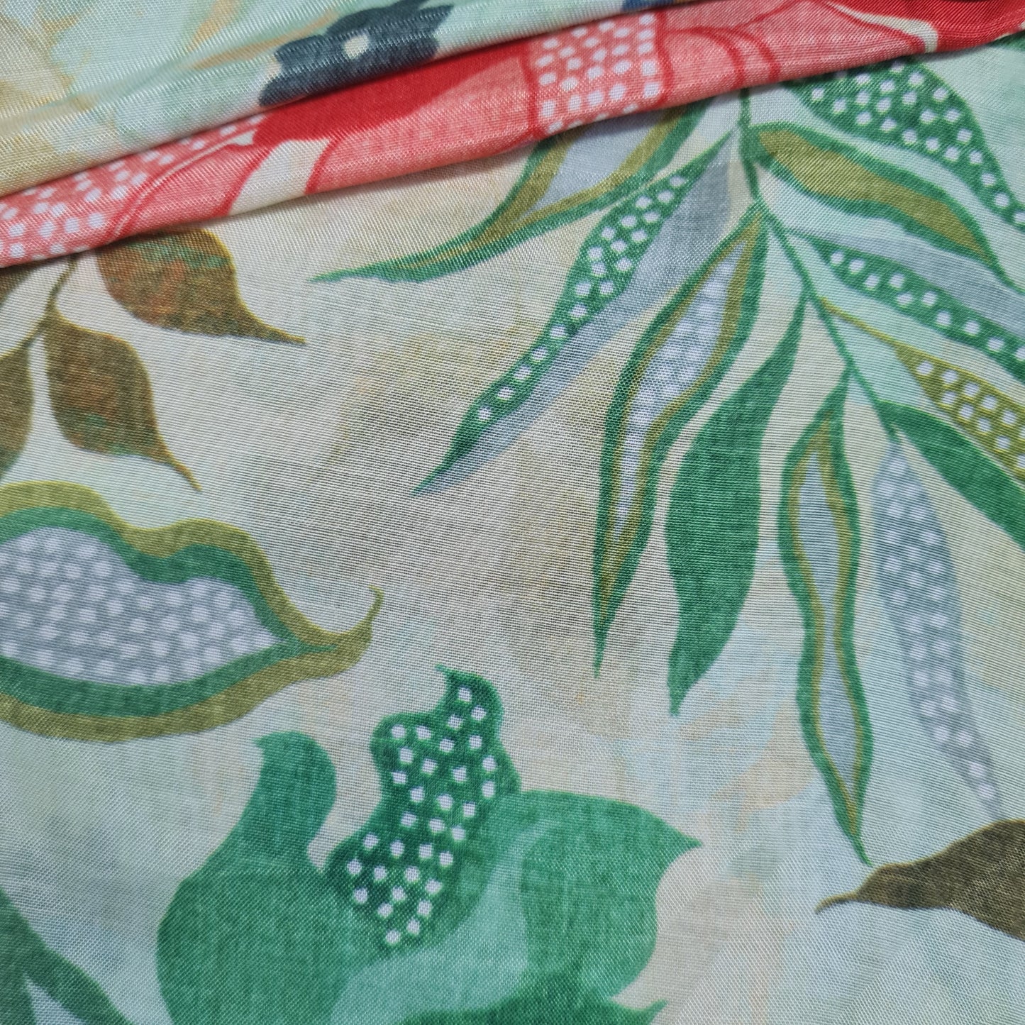 Premium Green Multicolor Tropical Print Cotton Silk Fabric