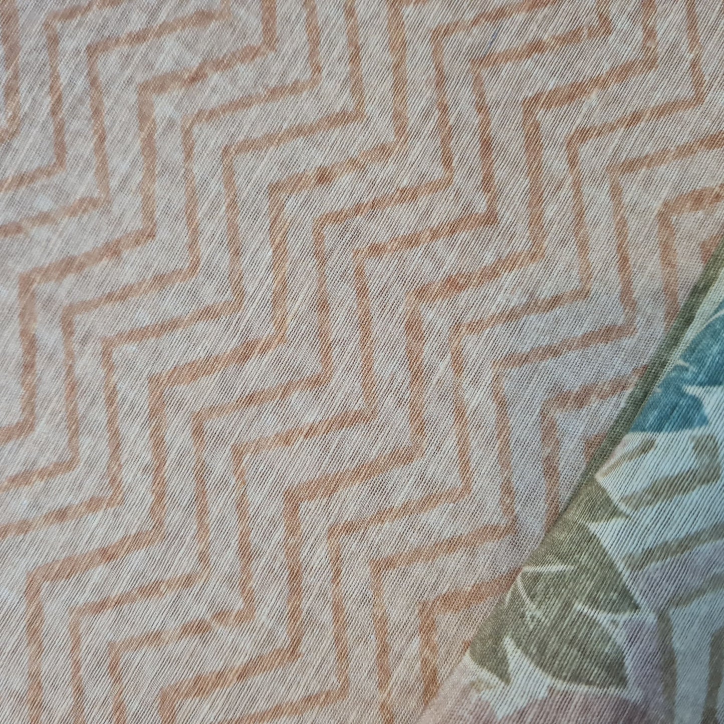 Primium,Beige Floral Print Linen Organza Fabric