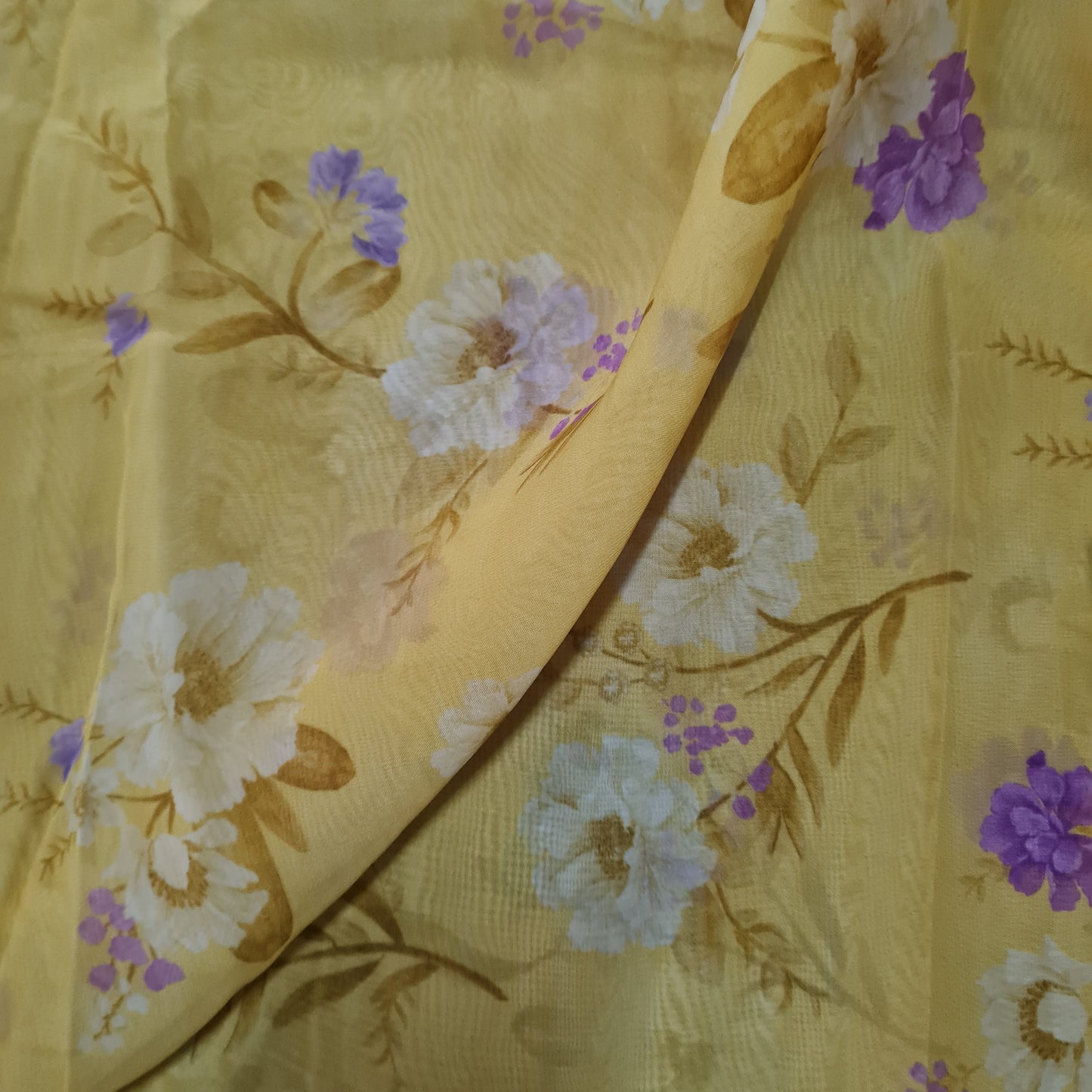 Premium Yellow Floral Print Organza Fabric