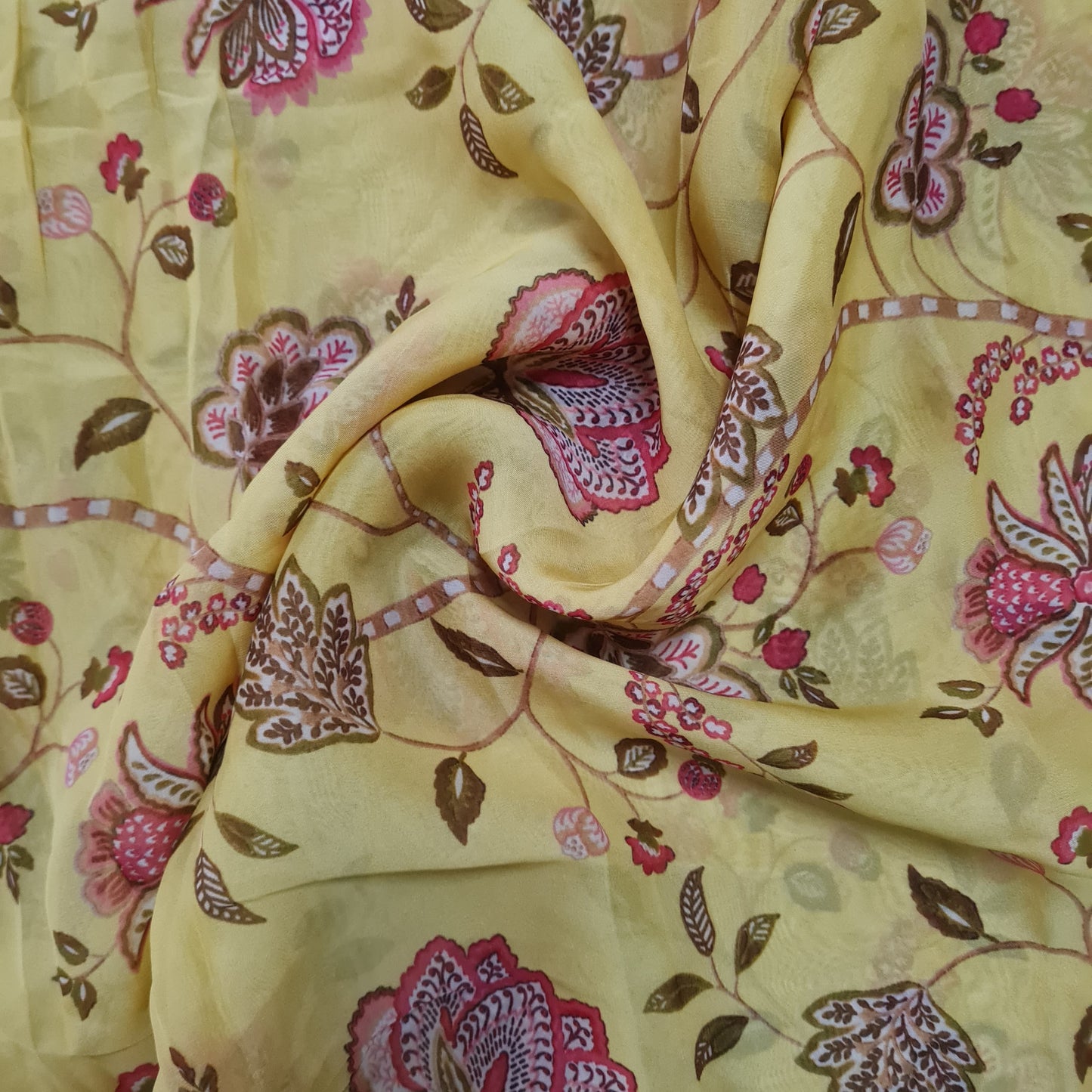 Premium Yellow Chintz Print Organza Fabric