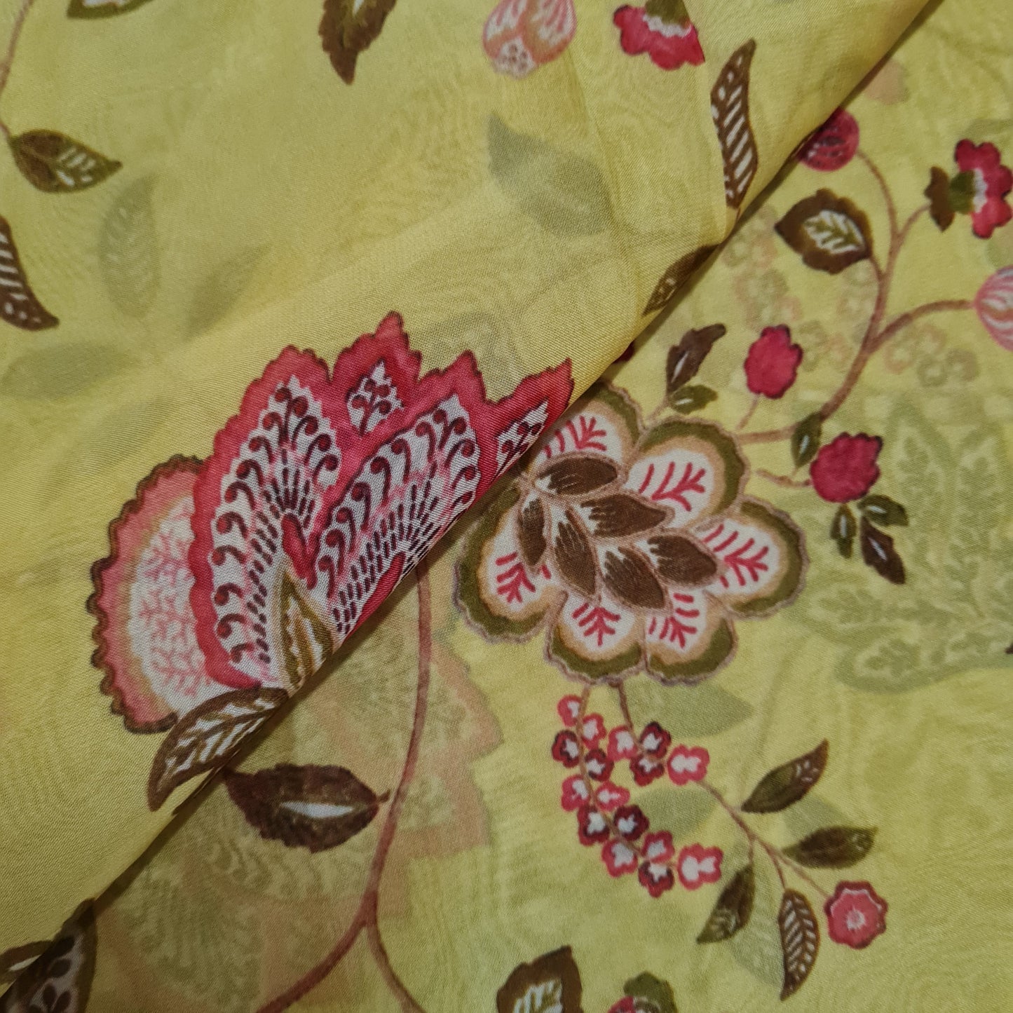 Premium Yellow Chintz Print Organza Fabric