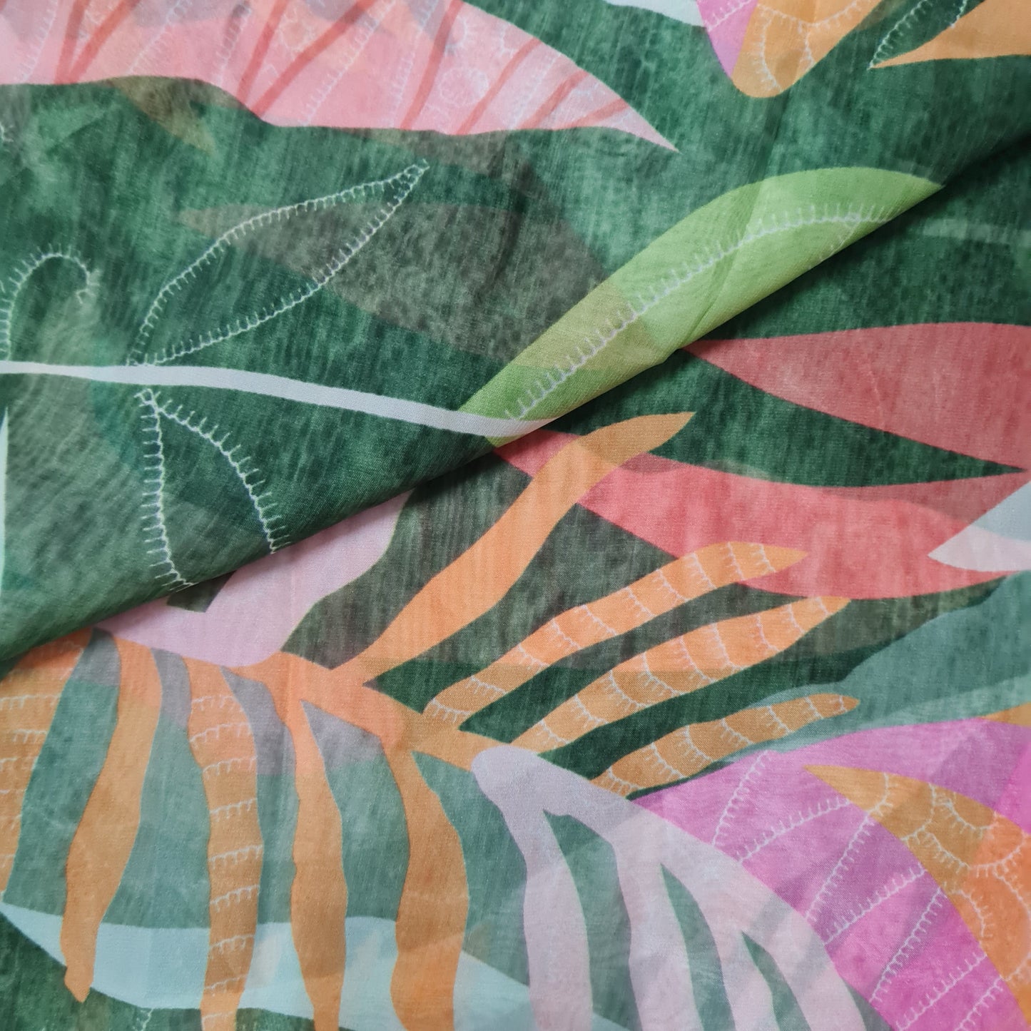 Premium Green Tropical Print Organza Fabric