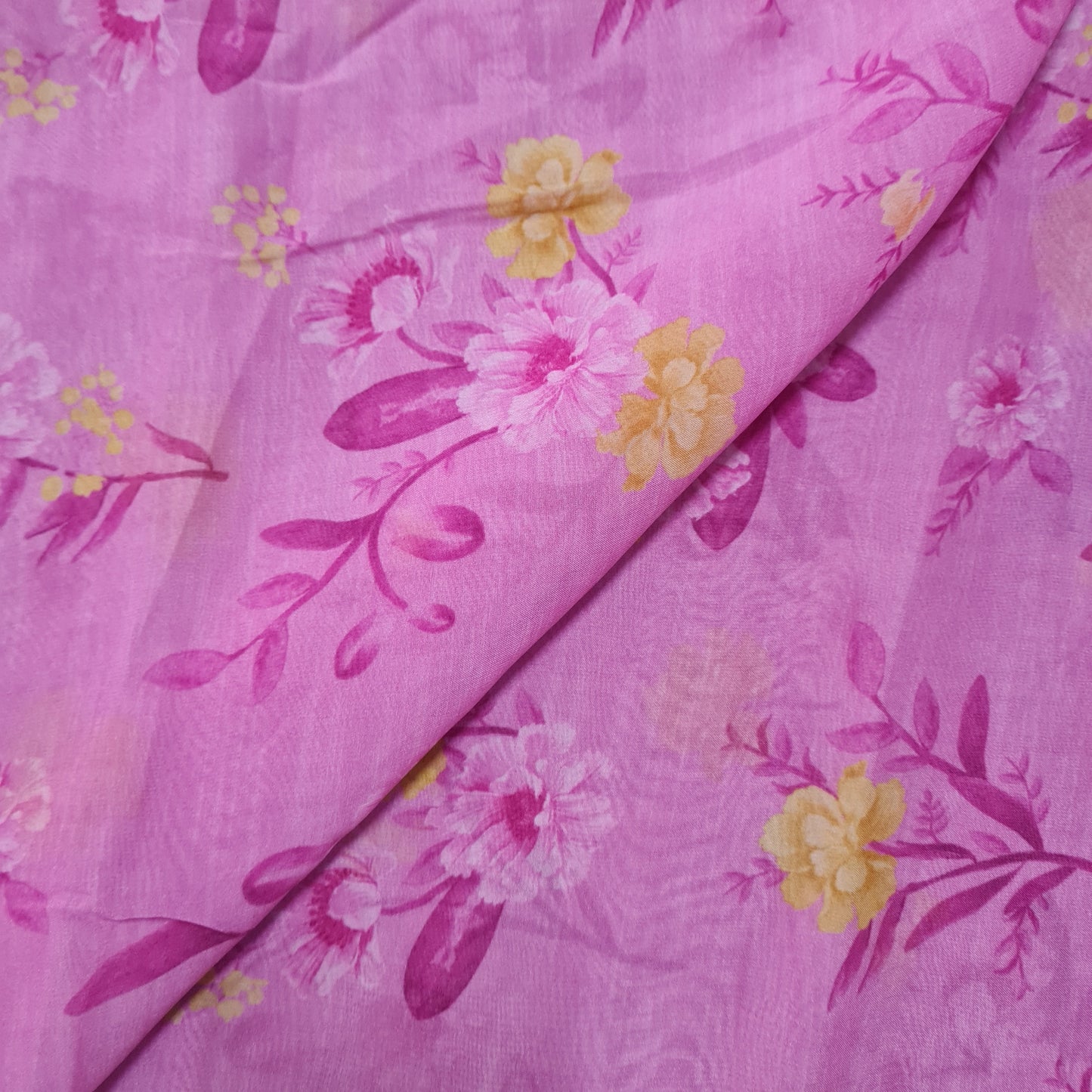Premium Pink Floral Print Organza Fabric