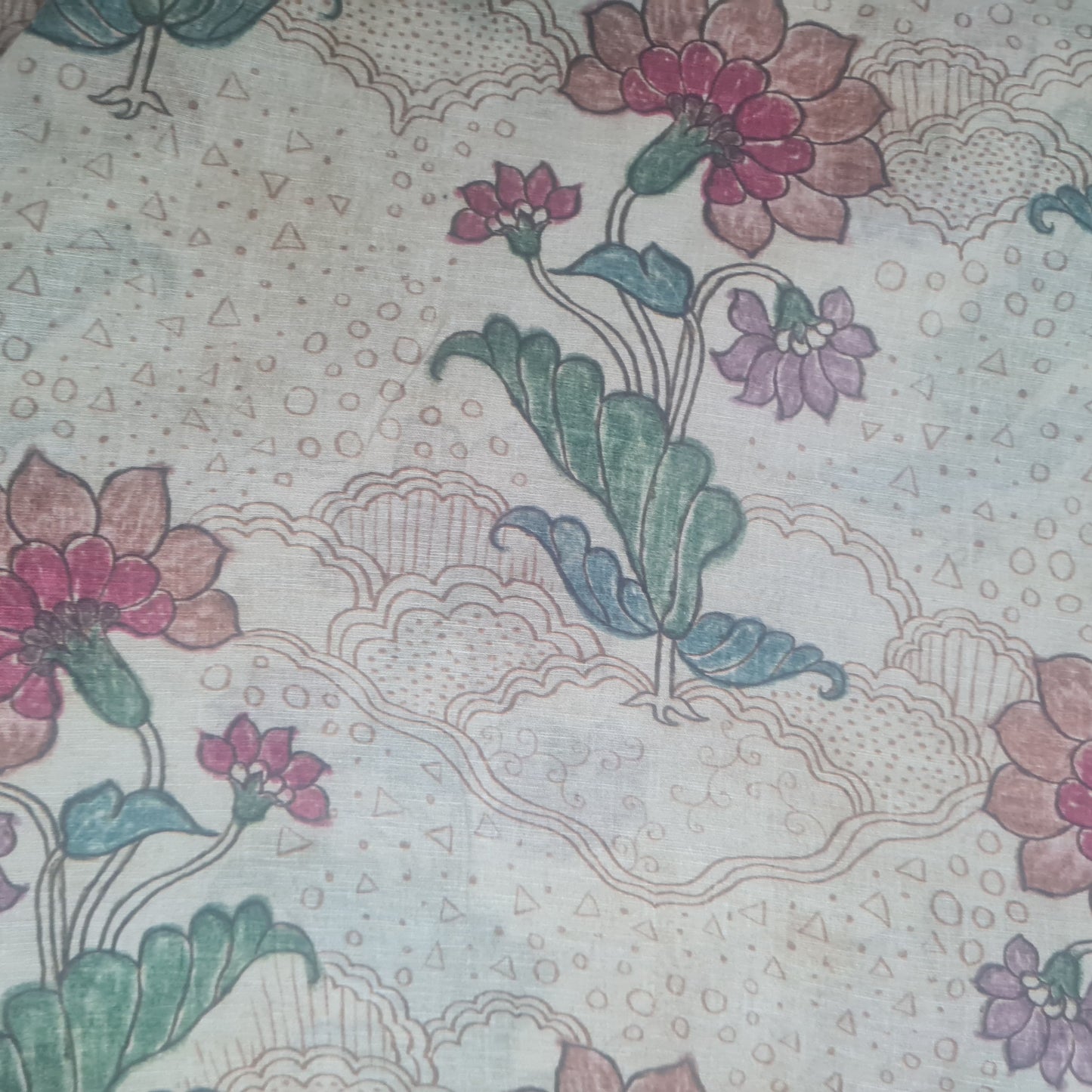 Creame Floral Print Linen Organza Fabric