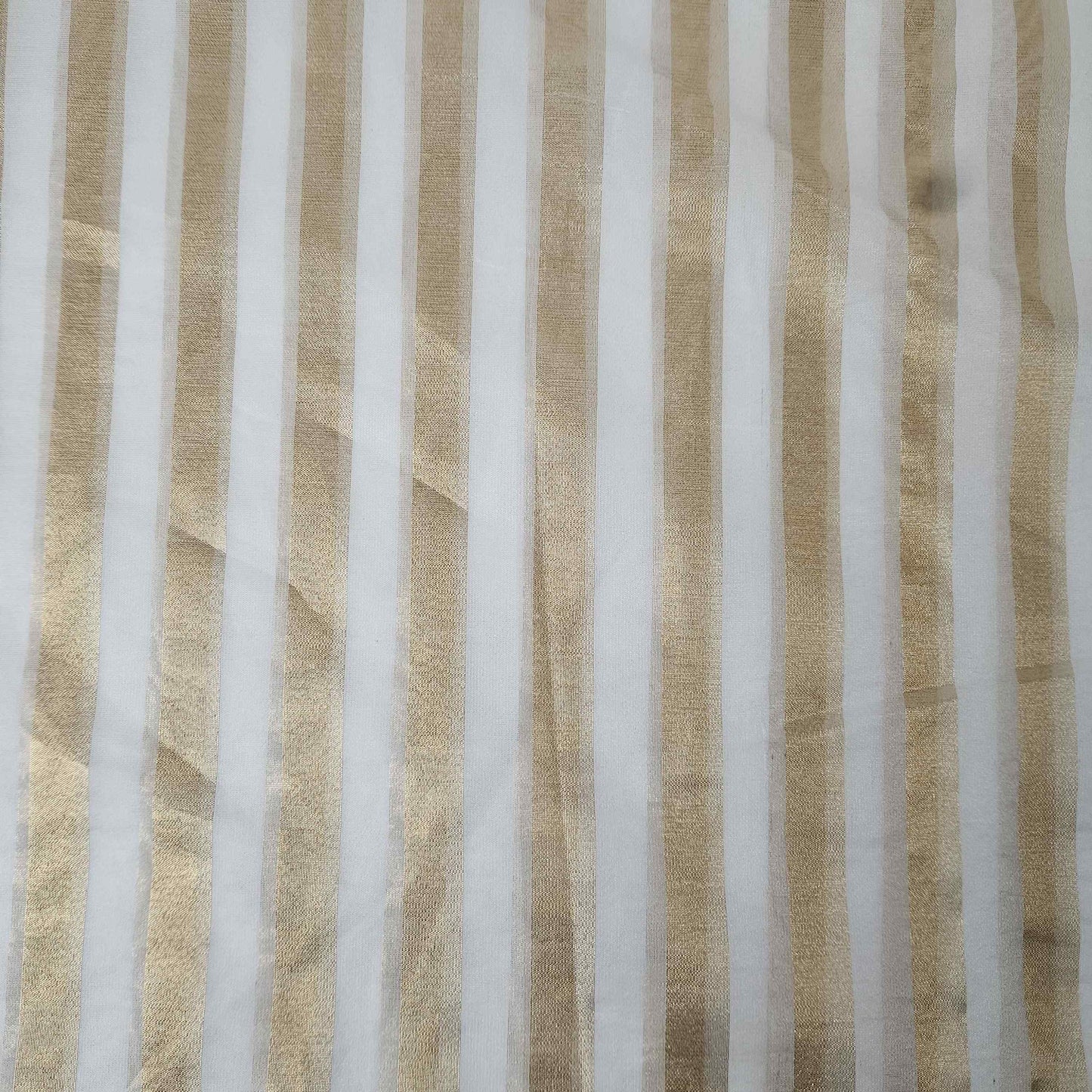 Off White Golden Stripes Dyeable Tissue Fabric GT-32610