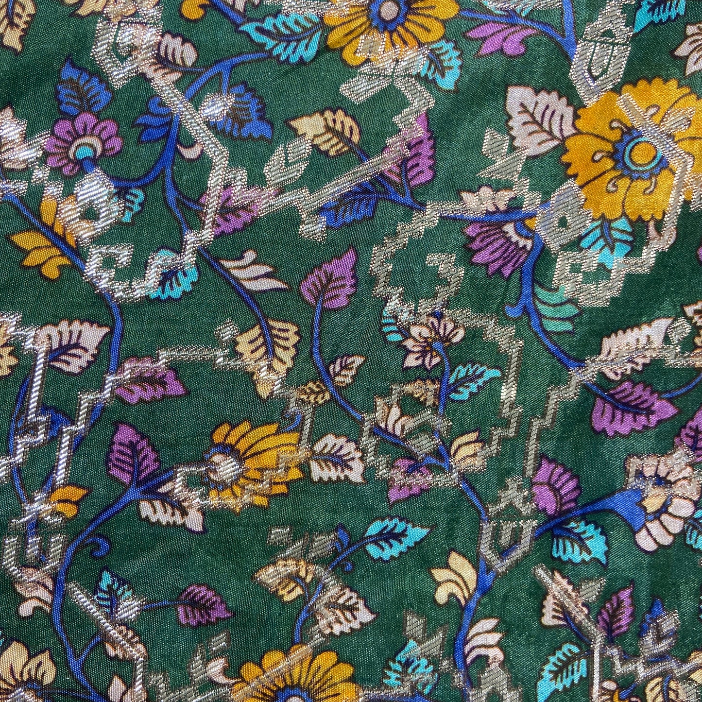Green Floral Print Dola Silk Jacquard Fabric 20316