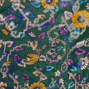 Green Floral Print Dola Silk Jacquard Fabric 20316