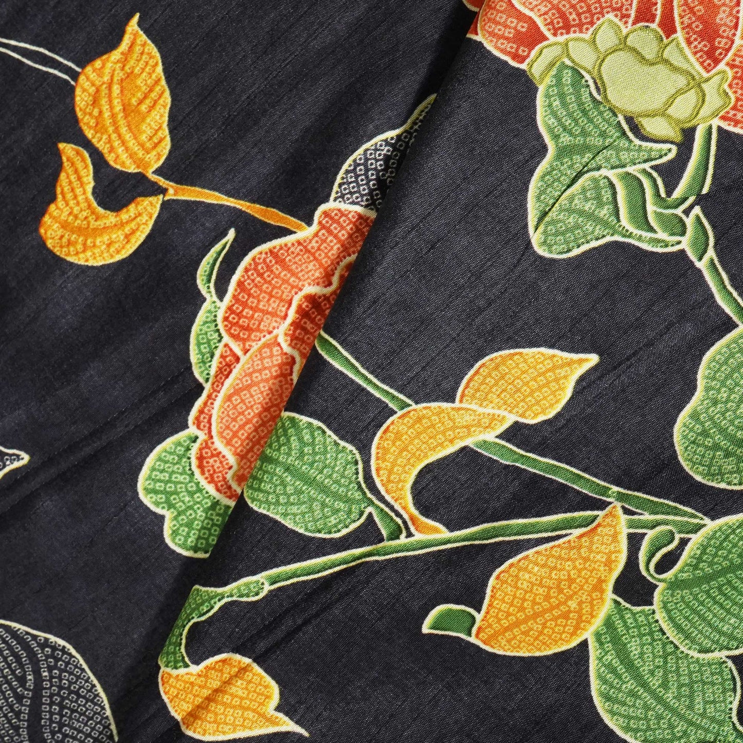 Navy Blue Floral Print Tusser Silk Fabric 3542 GT-20351