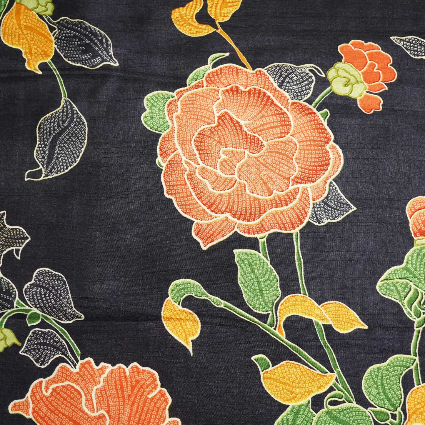 Navy Blue Floral Print Tusser Silk Fabric 3542 GT-20351