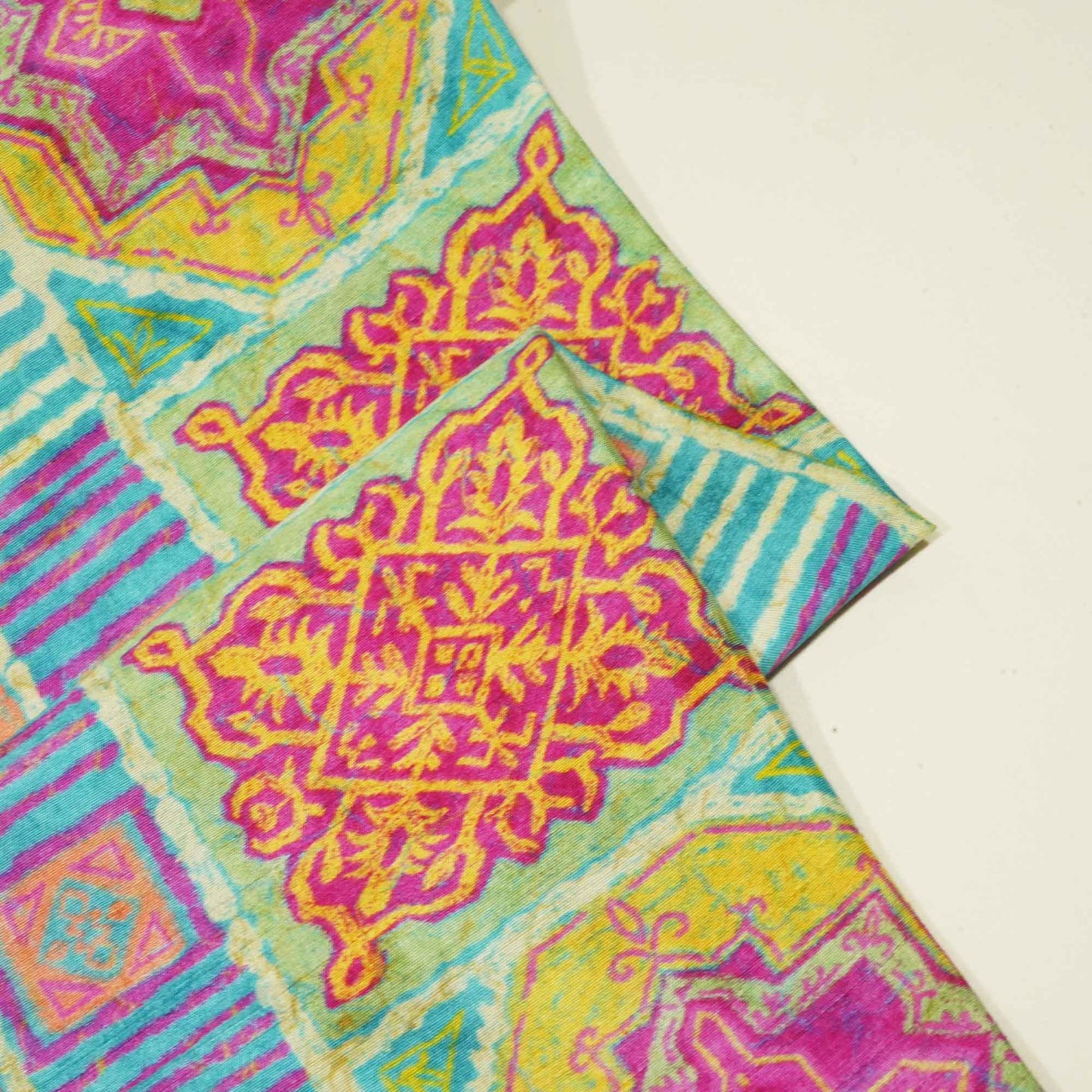 Sky Blue Traditional Print Tusser Silk Fabric 3542 GT-20354