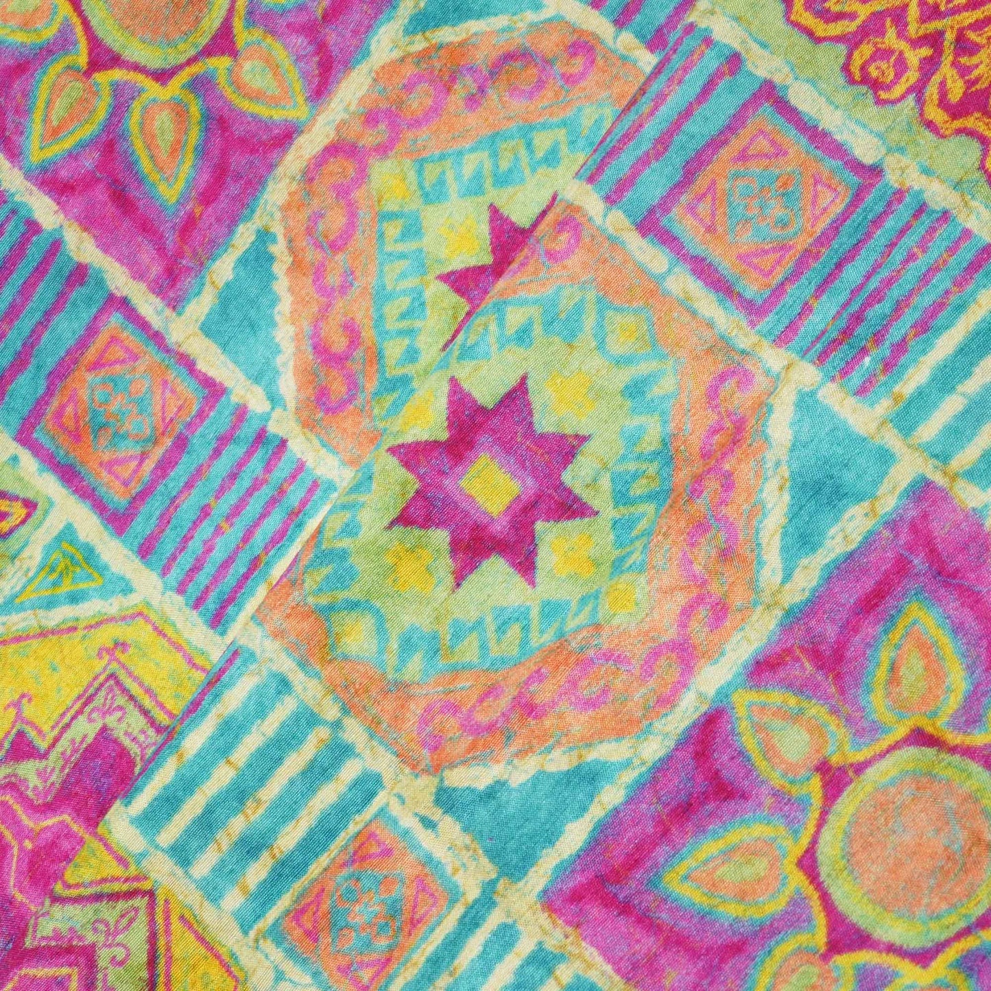 Sky Blue Traditional Print Tusser Silk Fabric 3542 GT-20354