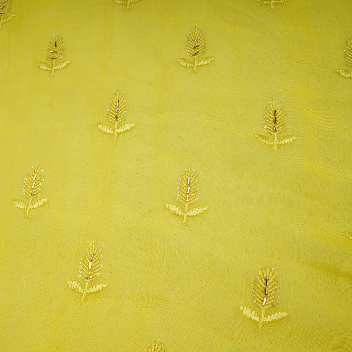 Yellow Cutdana Thread Embroidery Organza Fabric 20786