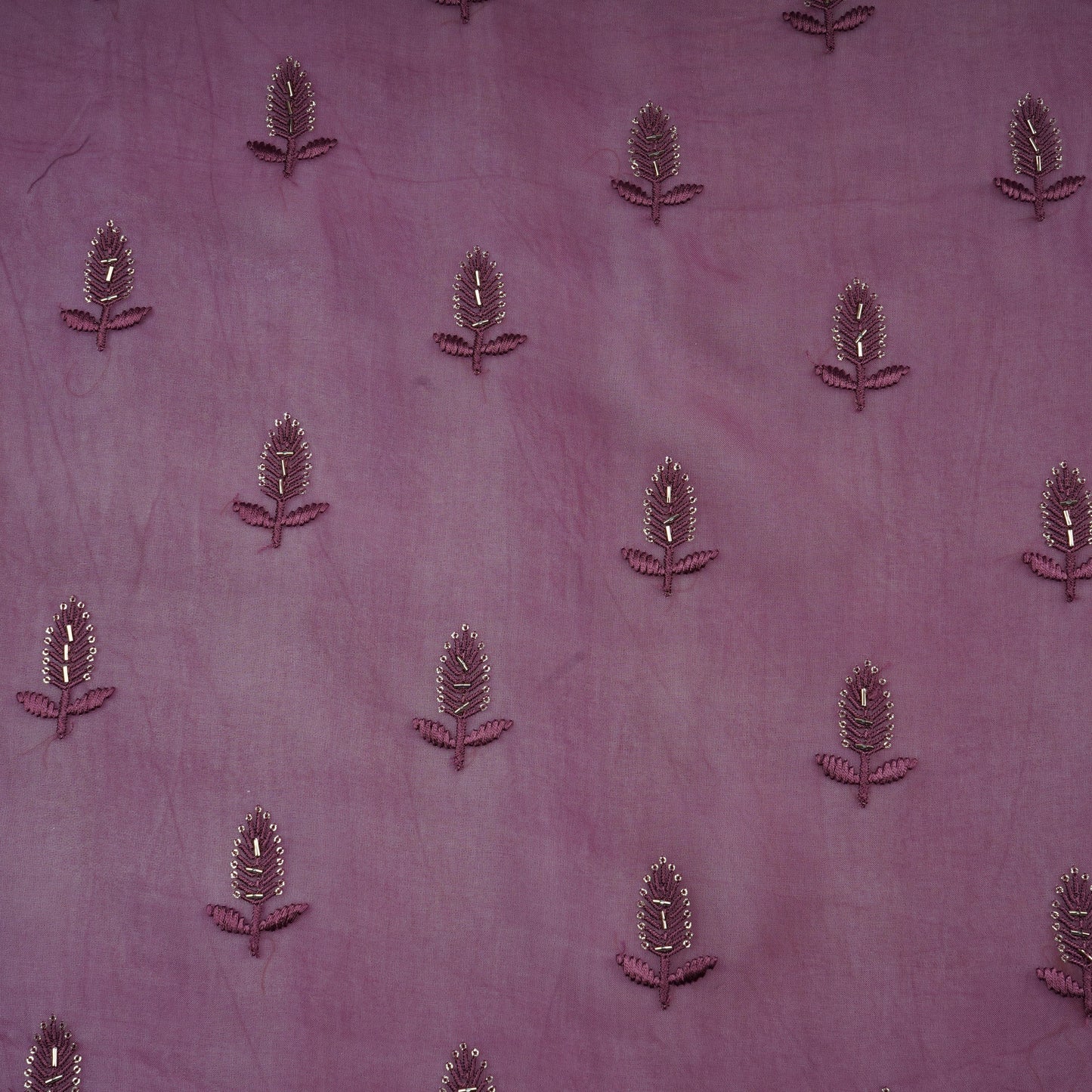 Purple Cutdana Thread Embroidery Organza Fabric 20788