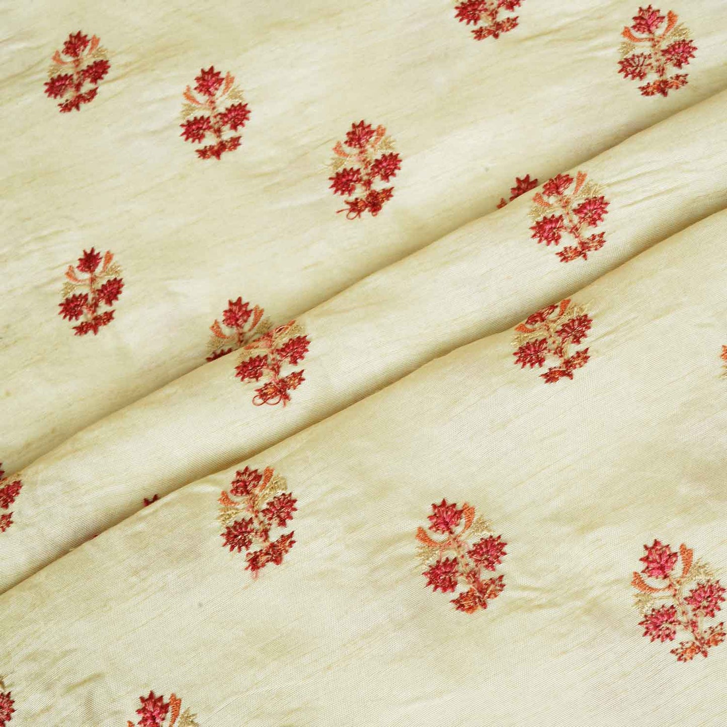 Peach Kashmiri Embroidery Raw Silk Fabric RA-28208