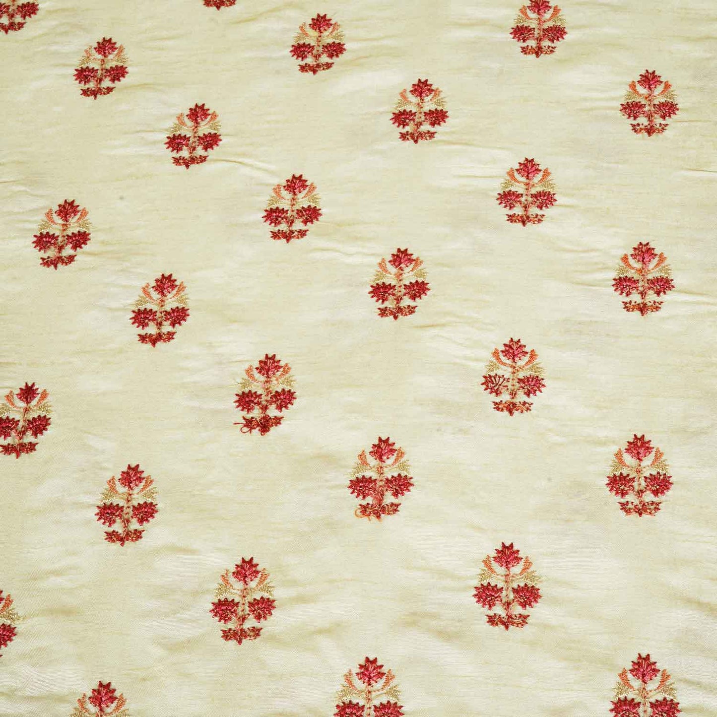 Peach Kashmiri Embroidery Raw Silk Fabric RA-28208