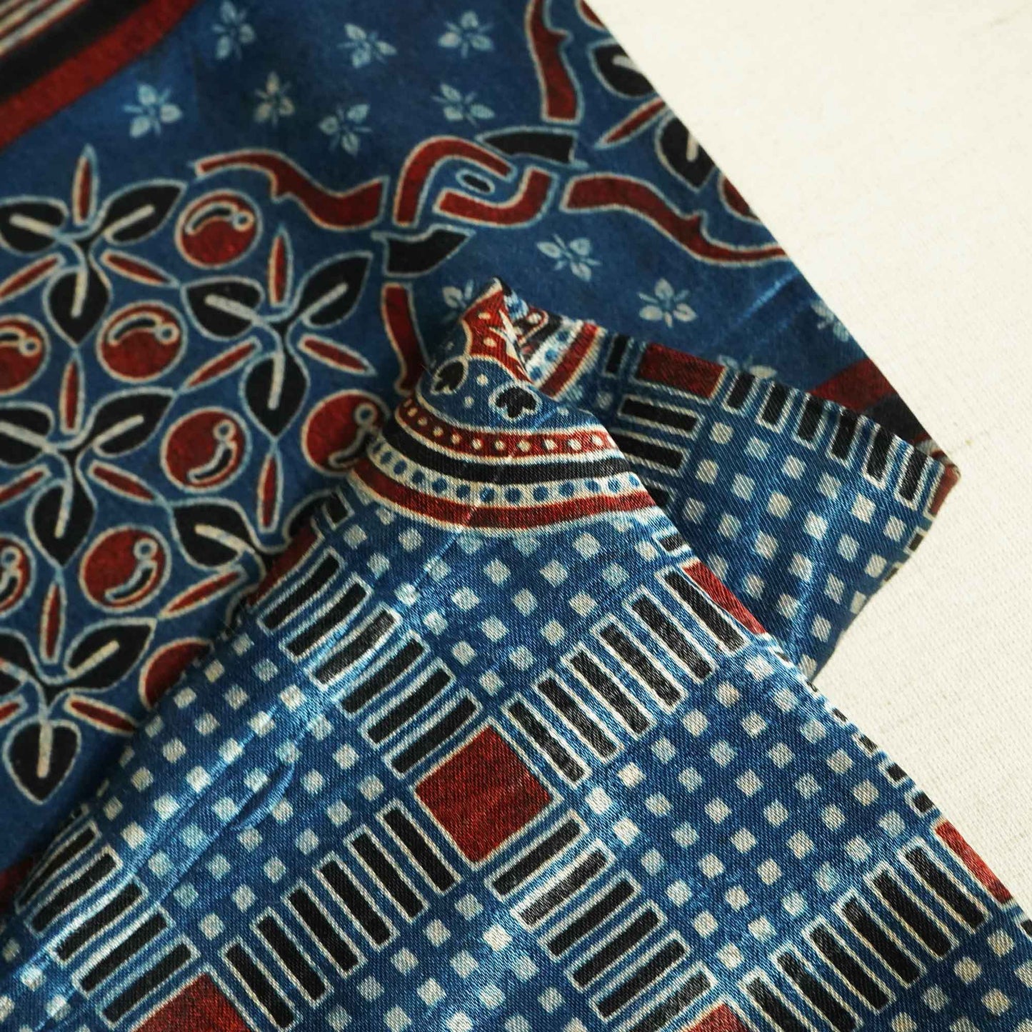 Blue Ajrakh Print Mashru Silk Fabric 0098 IA-20810