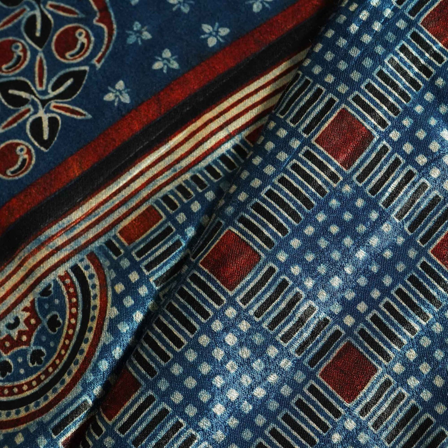 Blue Ajrakh Print Mashru Silk Fabric 0098 IA-20810