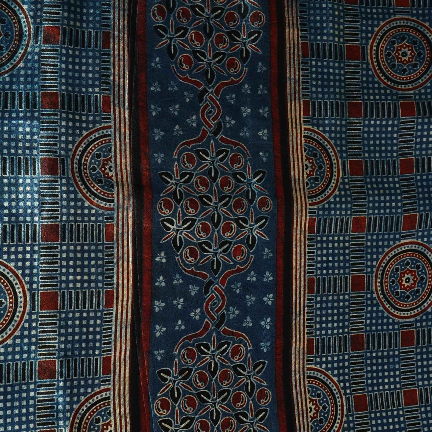 Blue Ajrakh Print Mashru Silk Fabric 0098 IA-20810